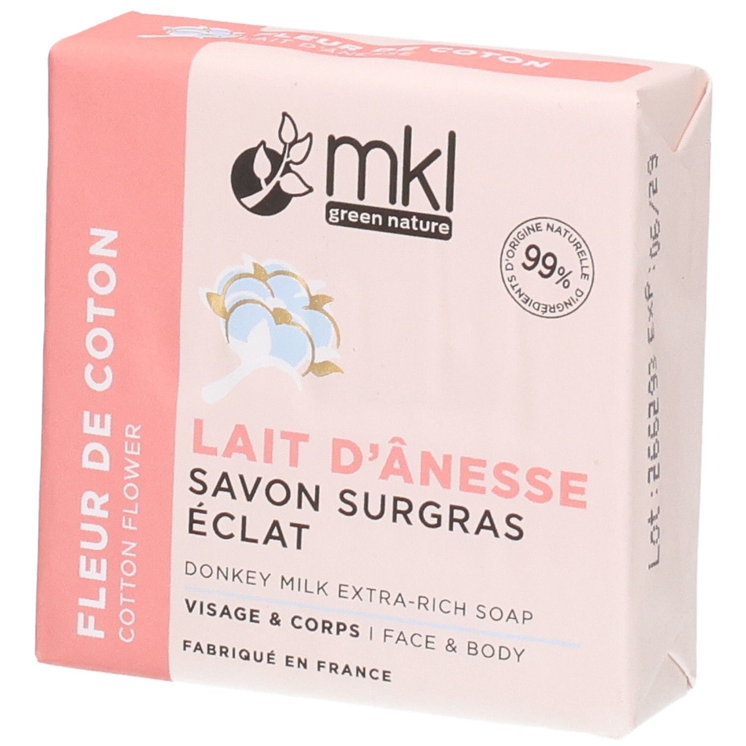 Savon MKL Green Nature Lait d'Ânesse Fleur de Coton, 100g.