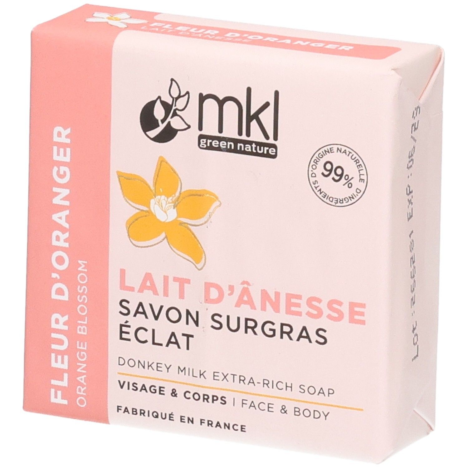 MKL Green Nature Savon Surgras Lait d'Ânesse, Fleur d'Oranger, 100g.