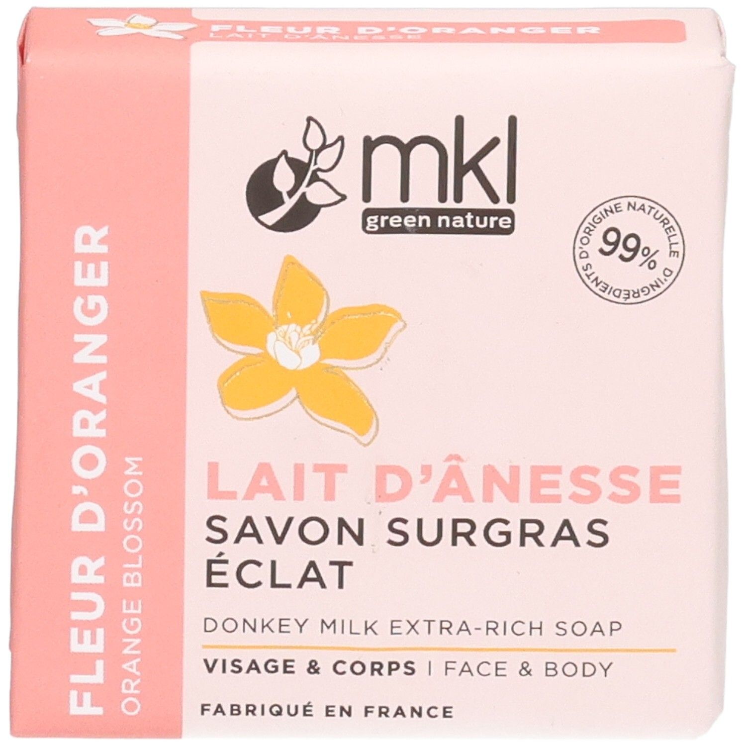 MKL Green Nature Savon Surgras Lait d'Ânesse, Fleur d'Oranger, 100g.