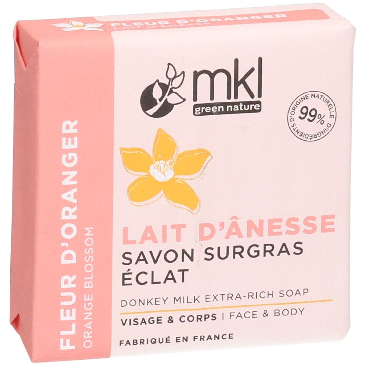 MKL Green Nature Savon Surgras Lait d'Ânesse, Fleur d'Oranger, 100g.