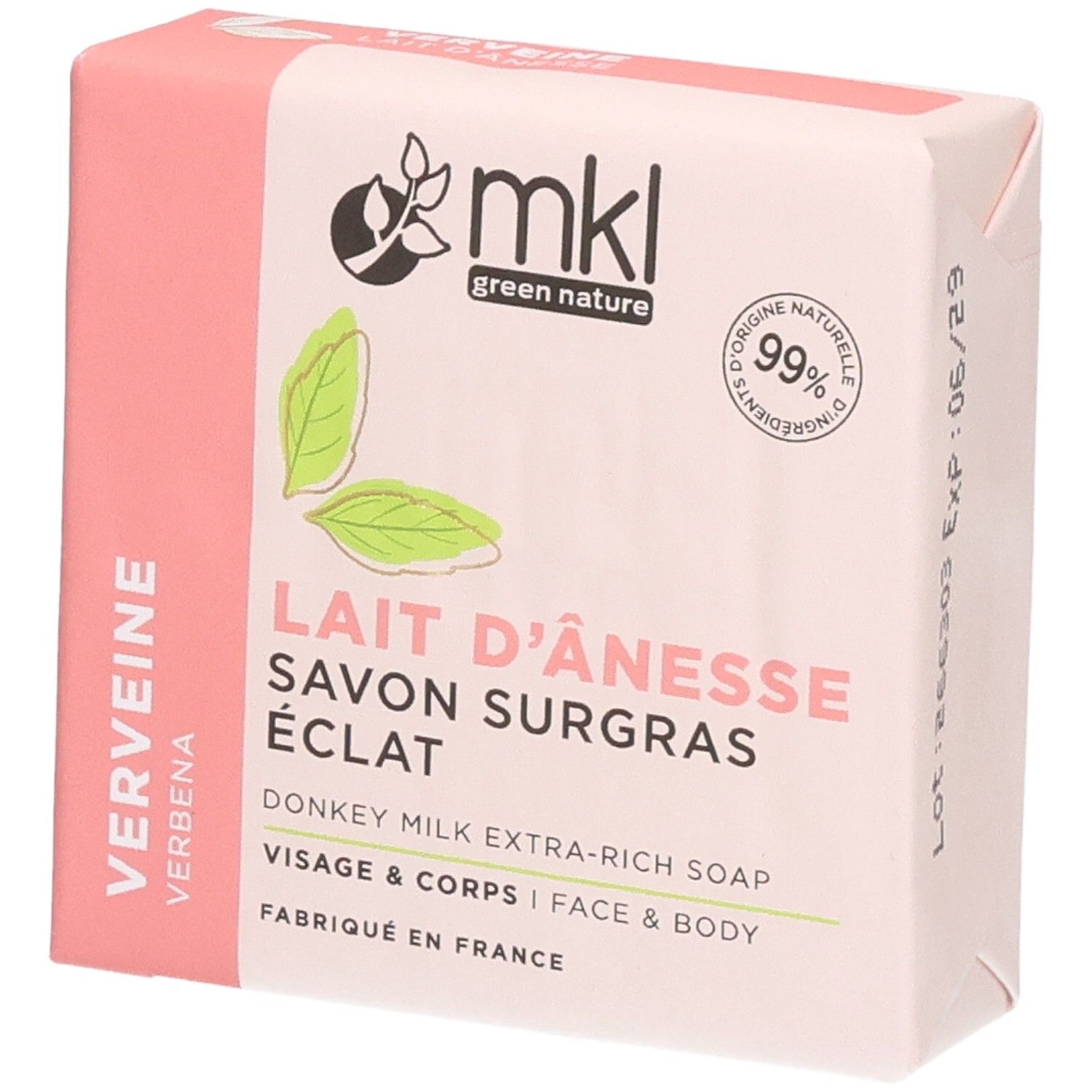 Savon MKL Green Nature au lait d'ânesse, 100g. Pour visage et corps.