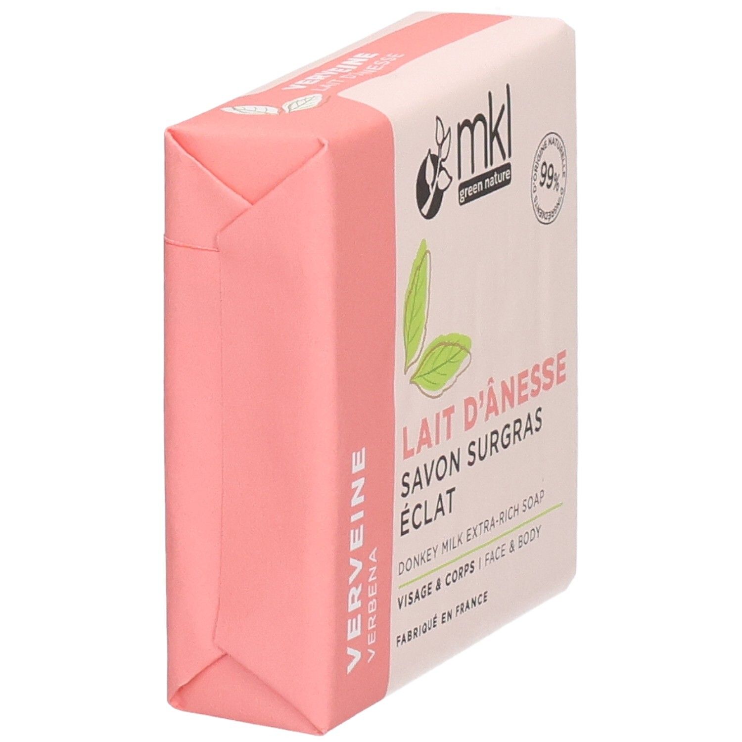 Savon MKL Green Nature au lait d'ânesse, 100g. Vue latérale.
