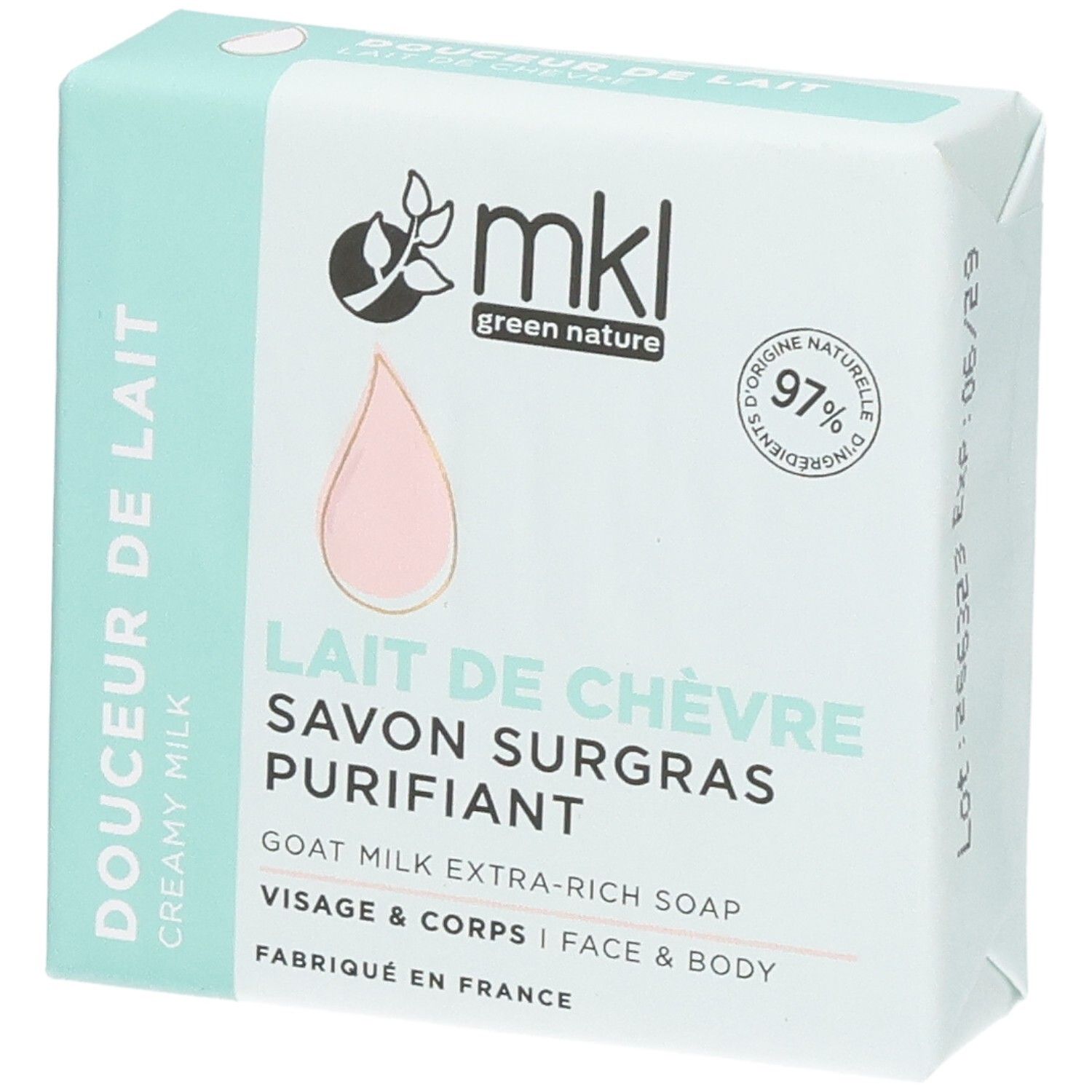 Savon MKL Green Nature au lait de chèvre, 100g. Pour visage et corps.