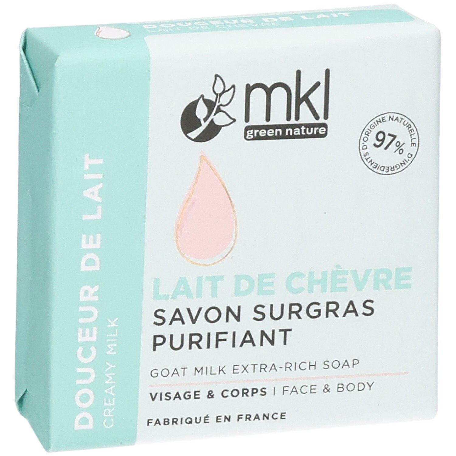 Savon MKL Green Nature au lait de chèvre, 100g. Pour visage et corps.