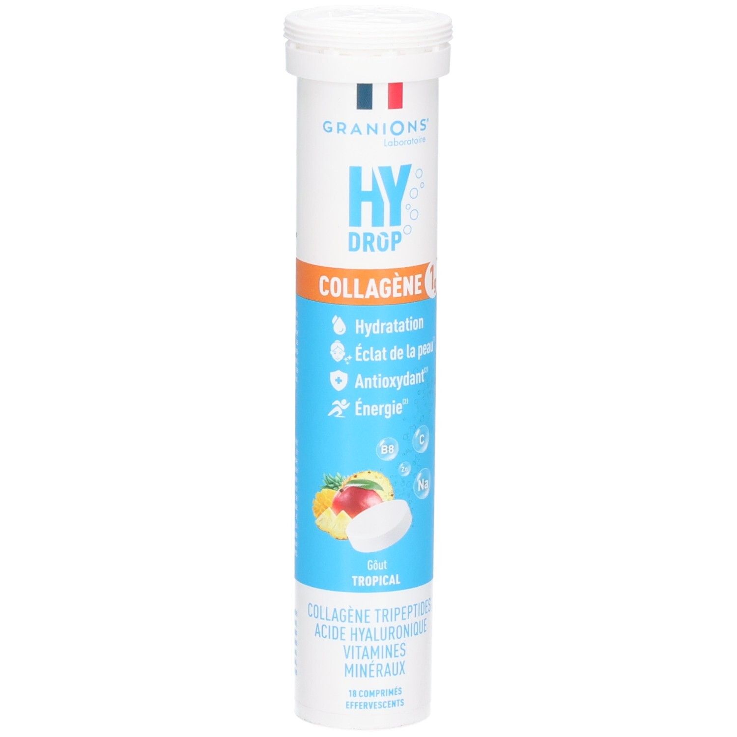 Tube de 18 comprimés effervescents, GRANIONS HYDROP COLLAG TROP.