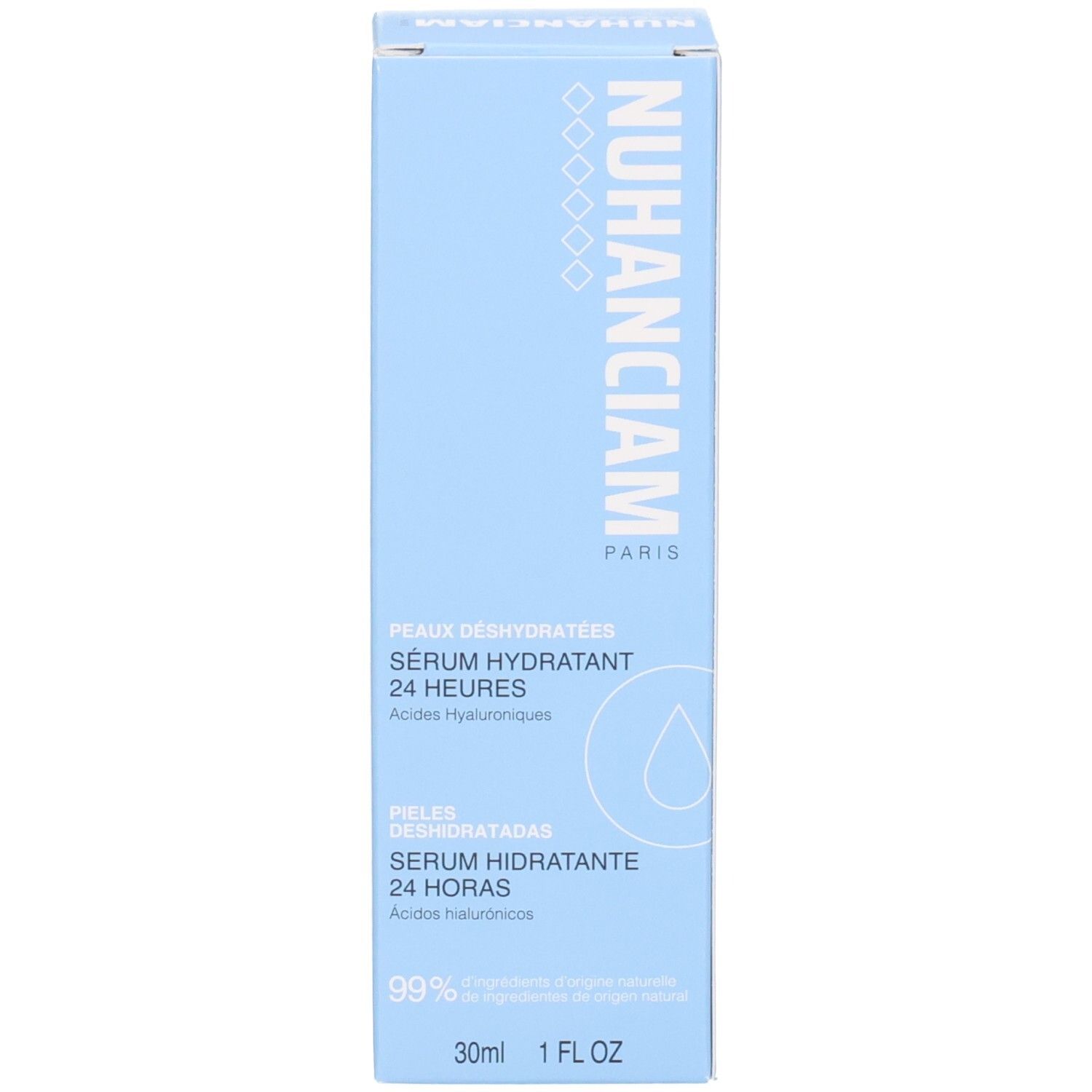 Avant de la boîte Nuhanciam avec nom du produit et volume.