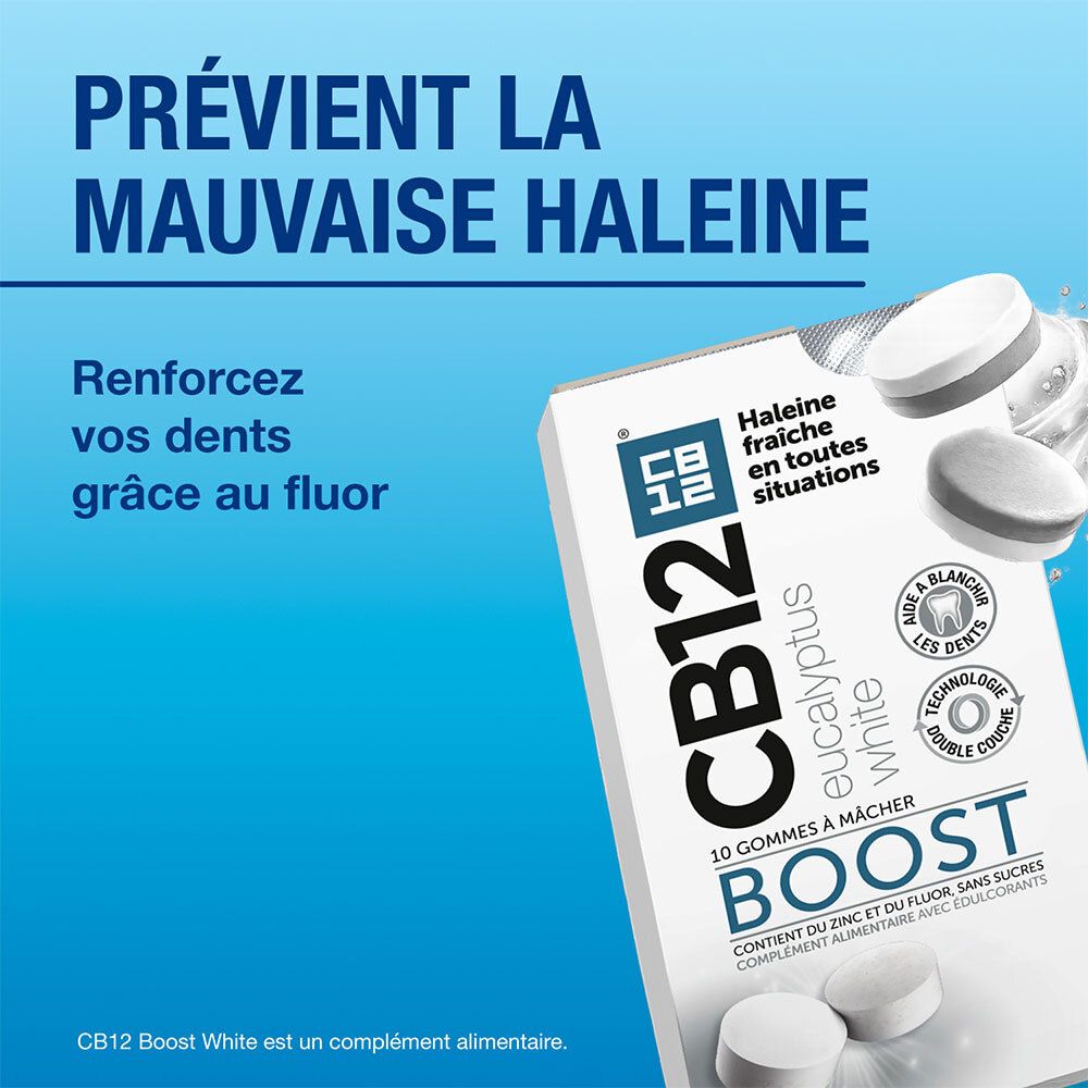 Boîte CB12 Boost White chewing-gums, 10 pièces. Aide à blanchir les dents.