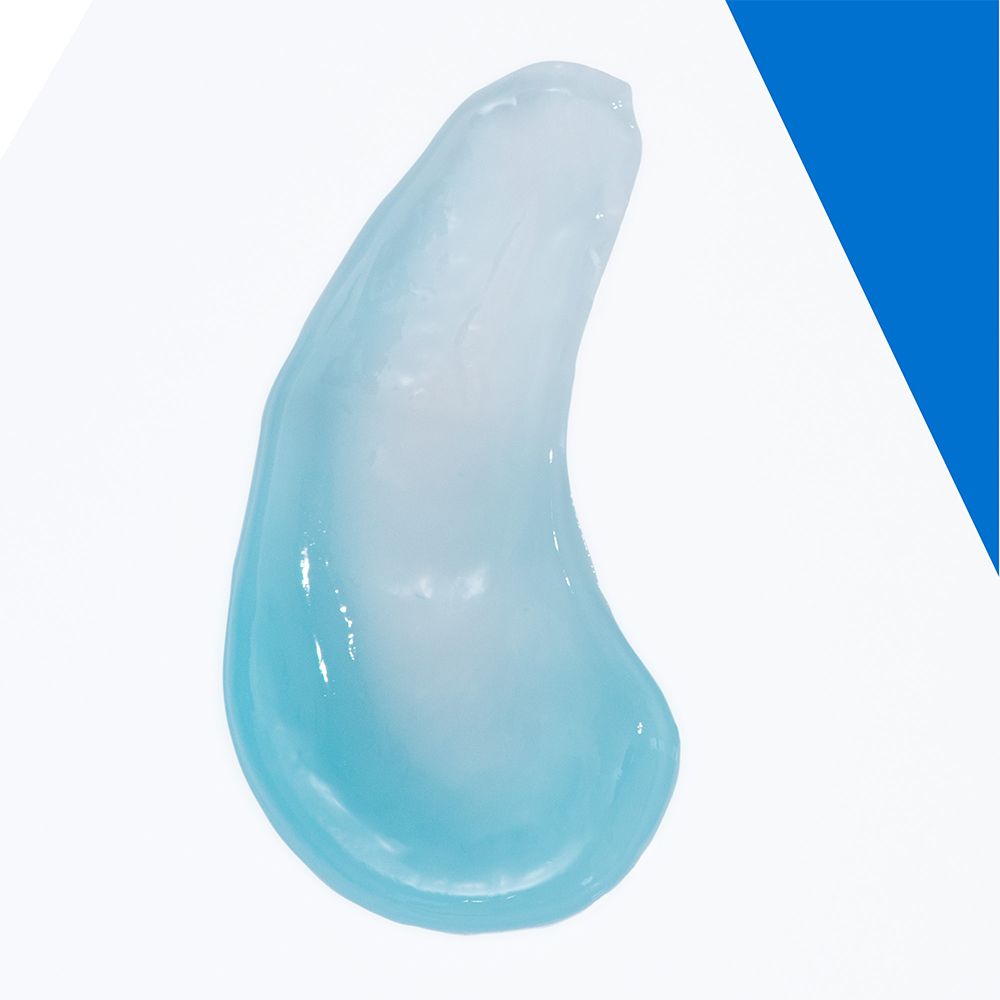 Gros plan d'un gel bleu. Texture lisse et brillante.