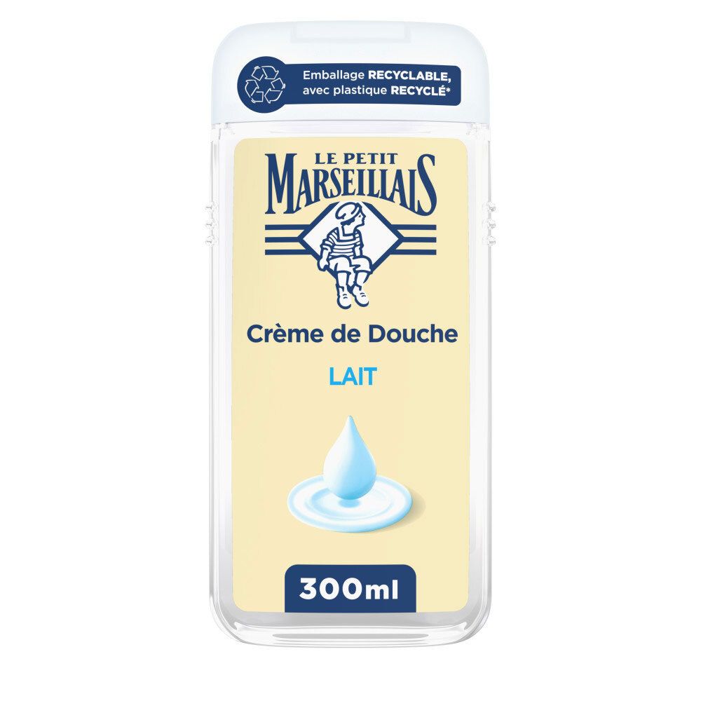 Le Petit Marseillais Crème de Douche Lait, 300ml, face avant. Logo et nom du produit.
