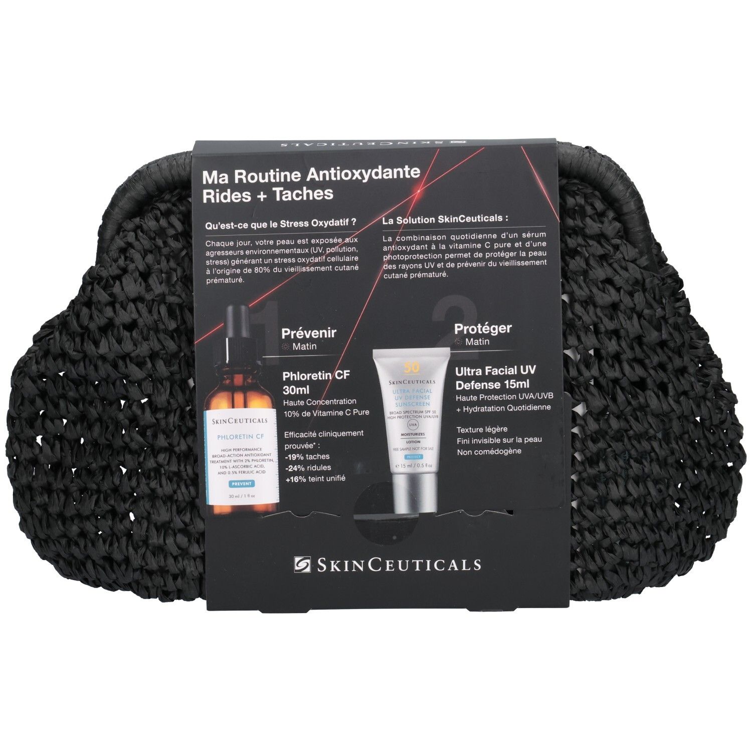 SkinCeuticals Phloretin CF et Ultra Facial UV Defense dans une trousse.