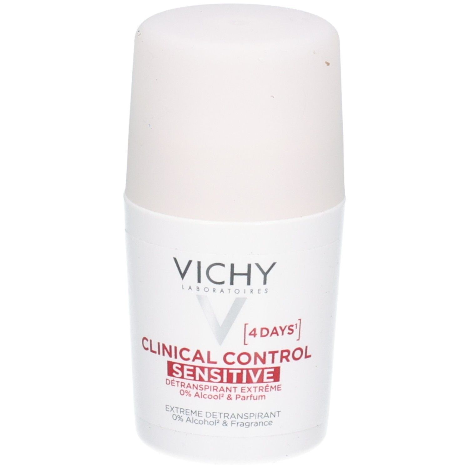 Déodorant Roll-On Vichy : Clinical Control Sensitive, 4 jours, 0% Alcool & Parfum.