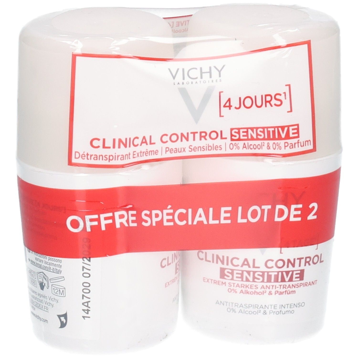 VICHY CLINICAL CONTROL SENSITIVE Lot de 2 flacons de 50ml détranspirant.