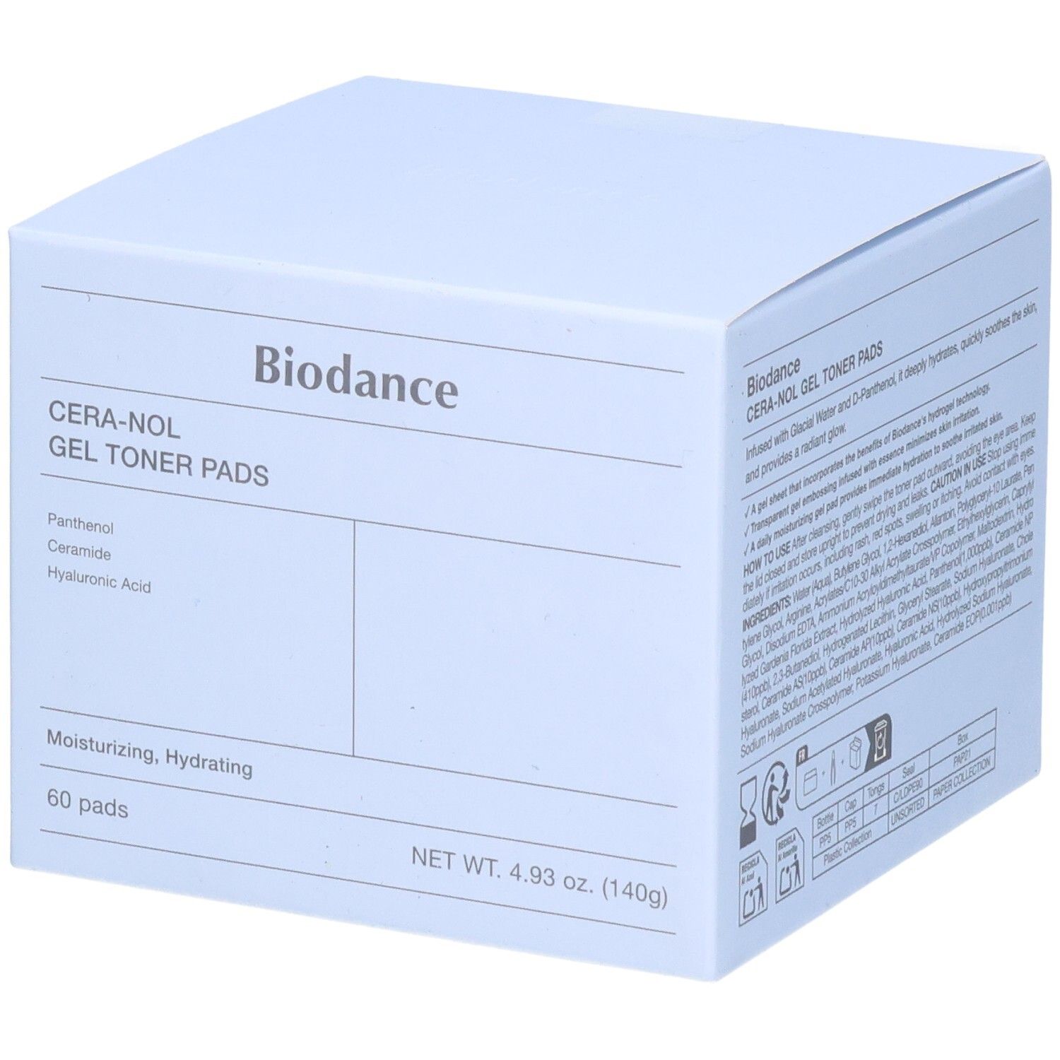 Emballage de Biodance CERA-NOL GEL TONER PADS, 60 tampons.
