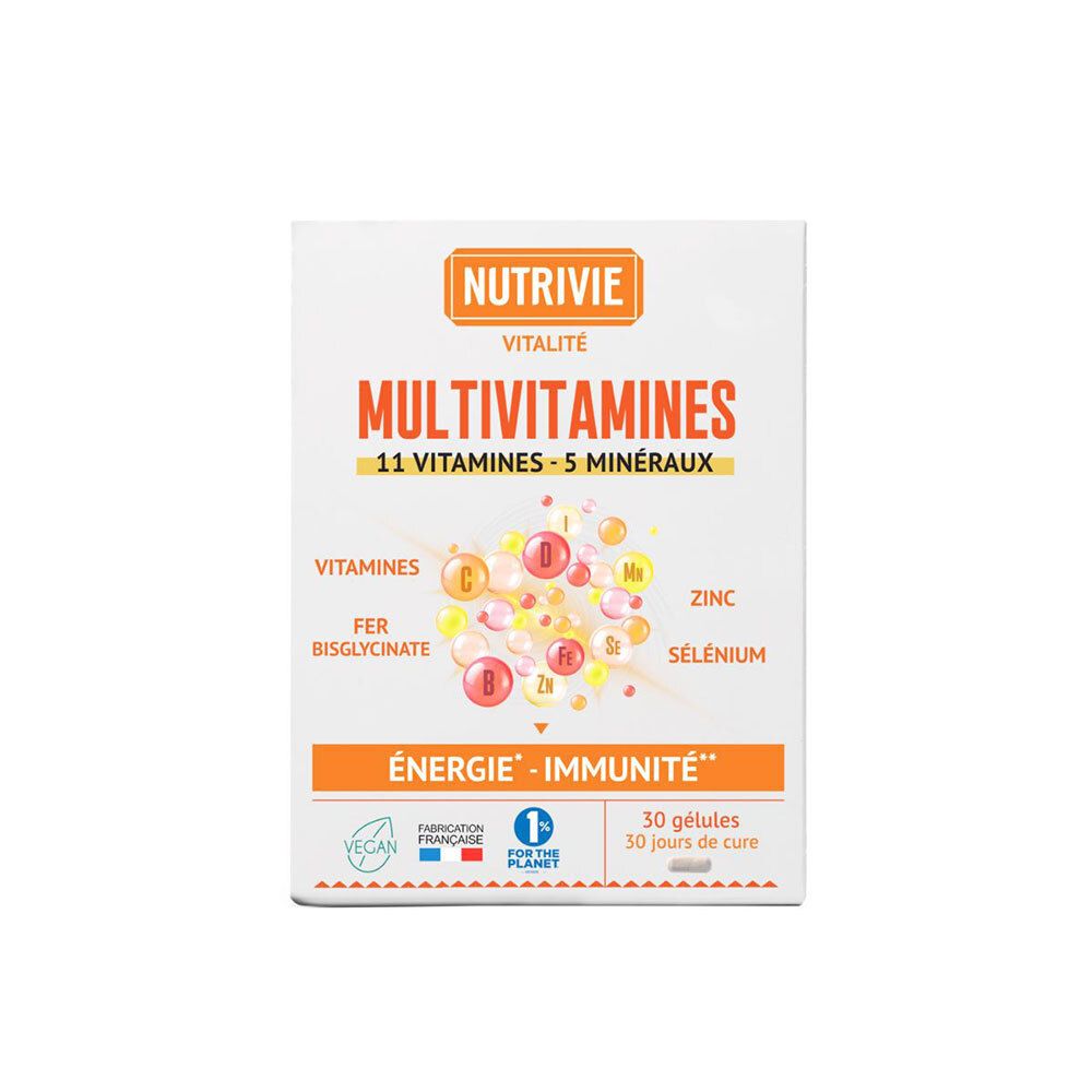 NUTRIVIE MULTIVITAMINES: 11 Vitamines, 5 Minéraux. 30 Gélules.