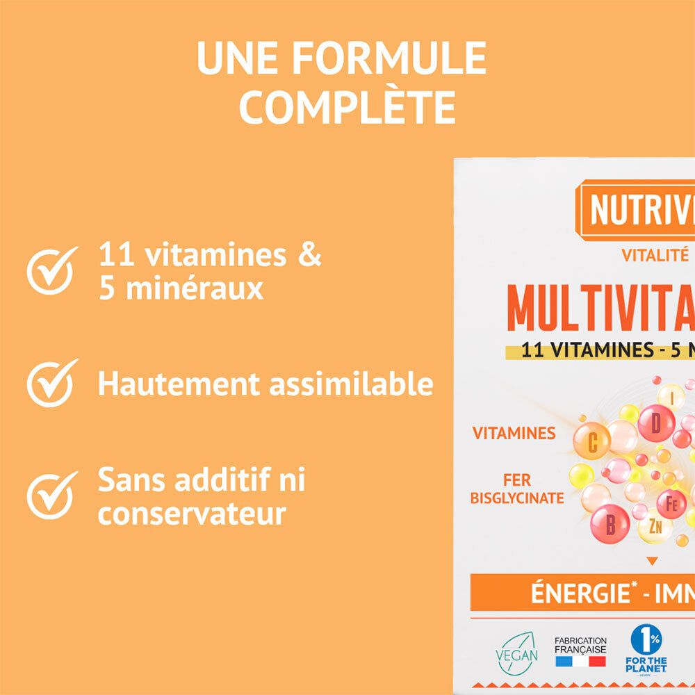 NUTRIVIE MULTIVITAMINES: 11 Vitamines, 5 Minéraux. Hautement assimilable. Sans additifs.