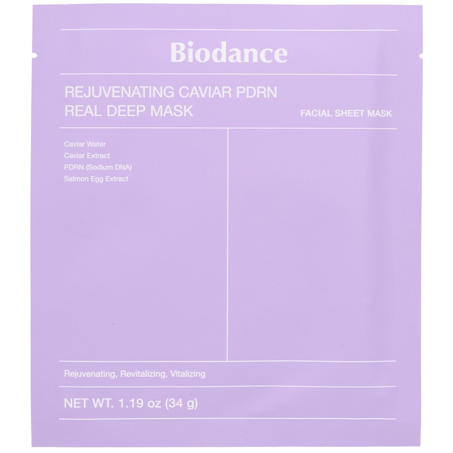 Masque facial Biodance au caviar et PDRN, emballage violet.