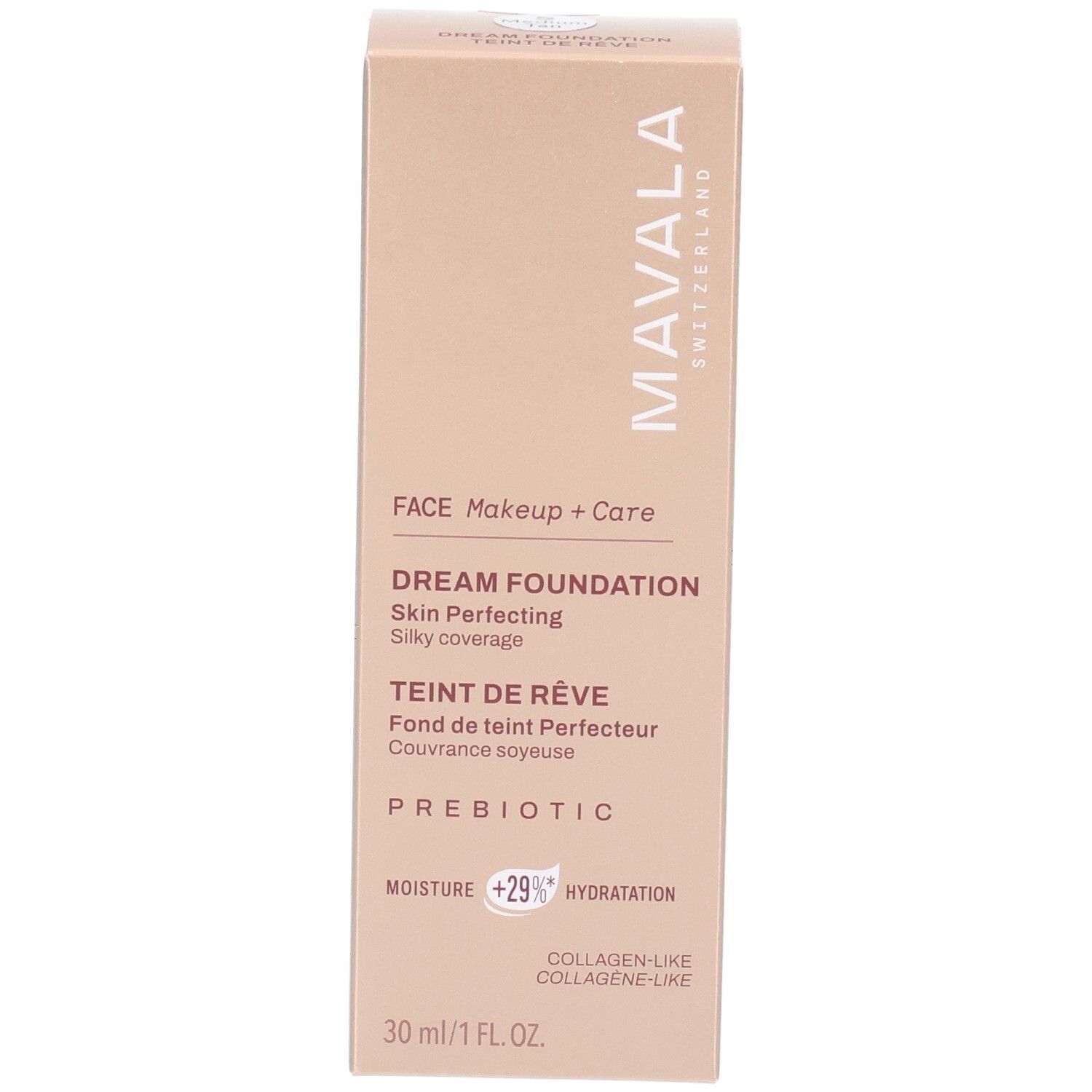 Mavala Teint de Rêve Foundation Carton, face avant avec nom et détails produit.