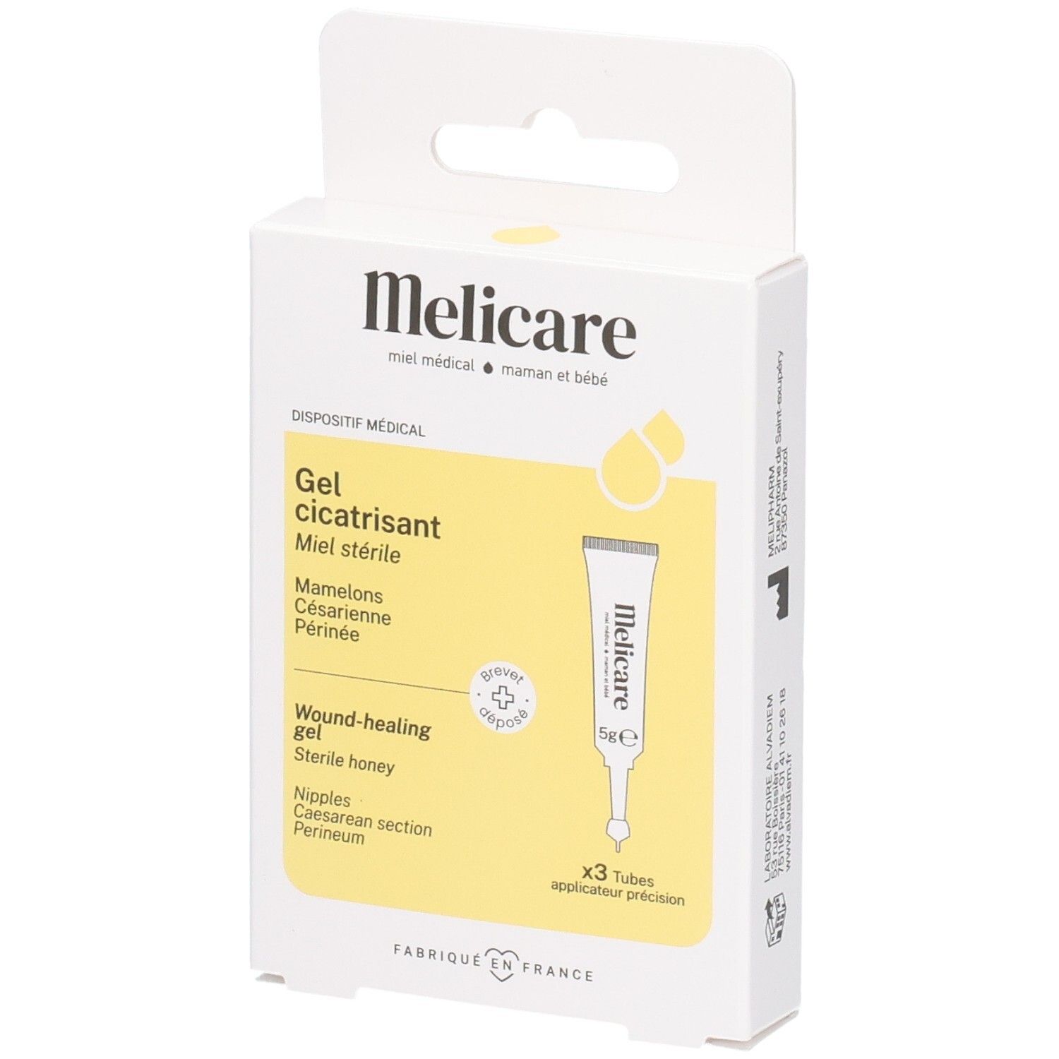 Boîte de Melicare Gel Cicatrisant, gel cicatrisant au miel stérile, 3 applicateurs de précision.