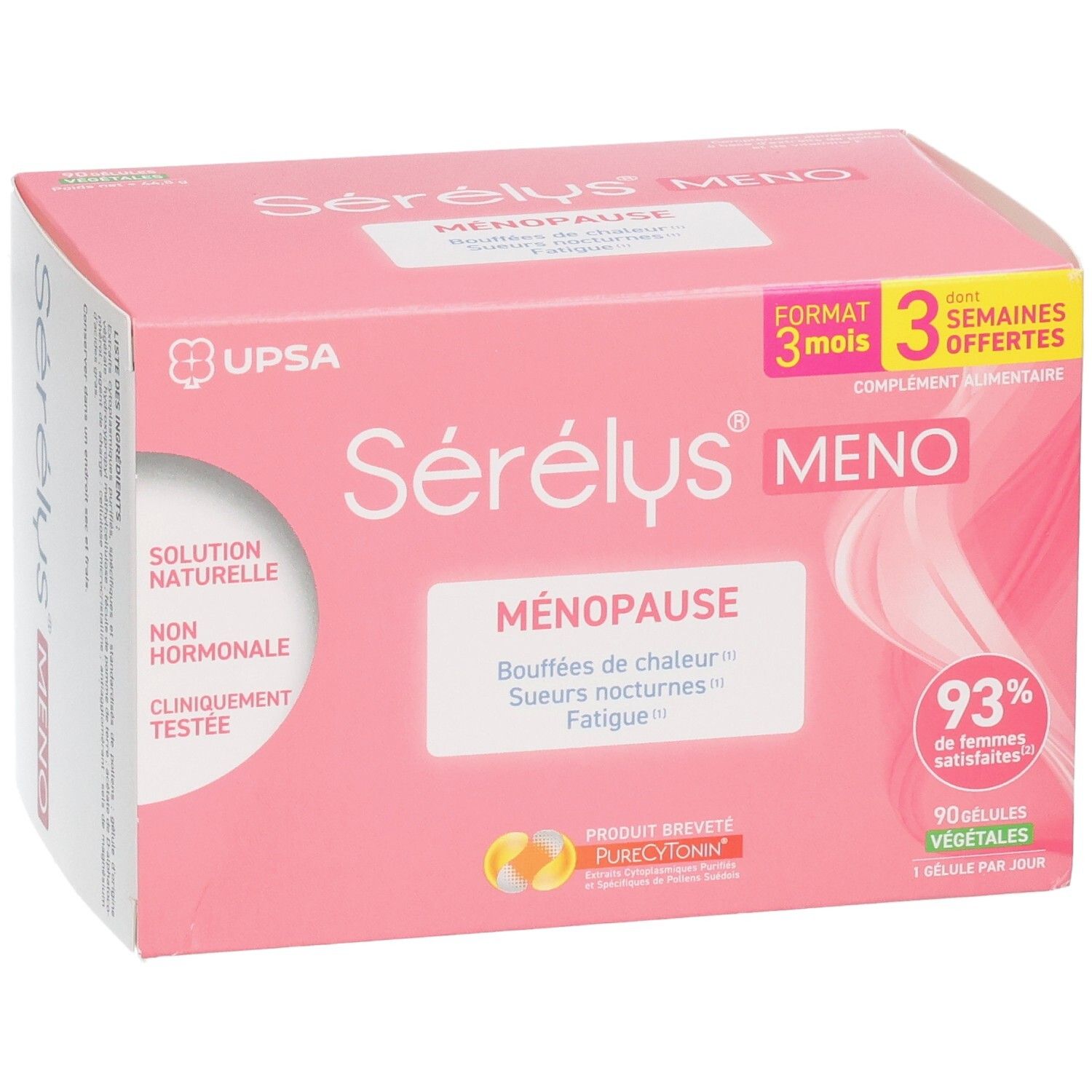 Boîte SERELYS MENO : 90 gélules végétales, complément alimentaire, cliniquement testé.