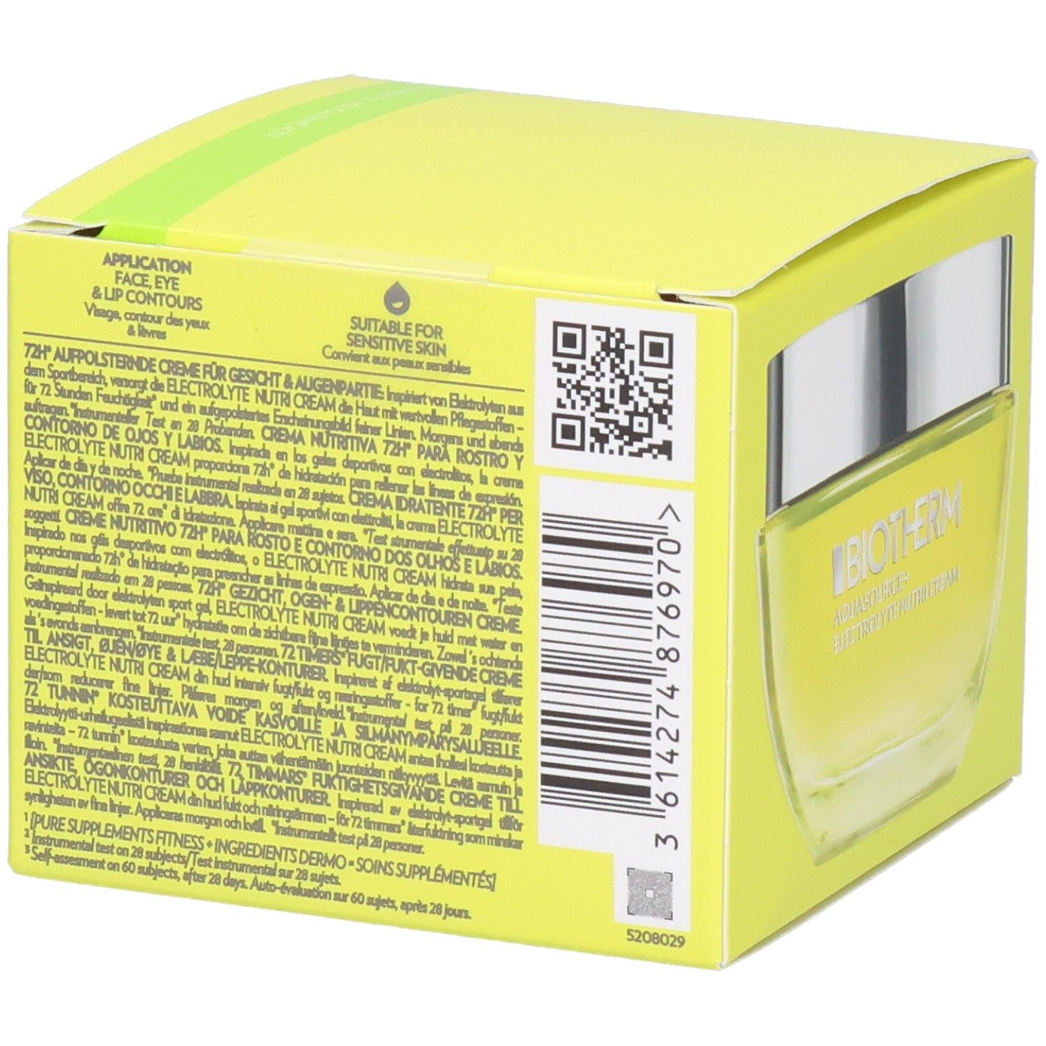 Arrière de l'emballage BIOTHERM AQUASOURCE+ Electrolyte Nutri Cream avec instructions d'application.