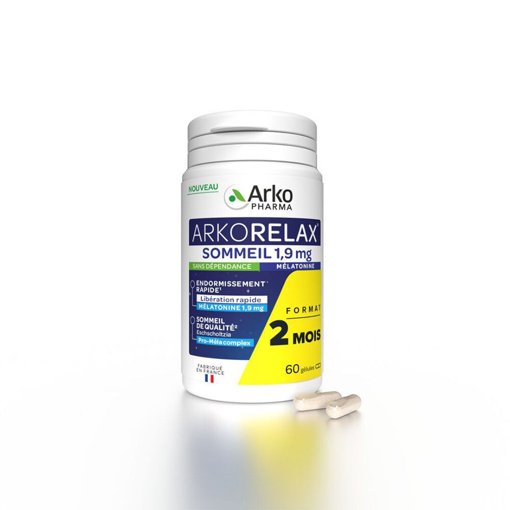 Arkorelax Sommeil 1,9mg Melatonine Arkopharma, 60 gélules.