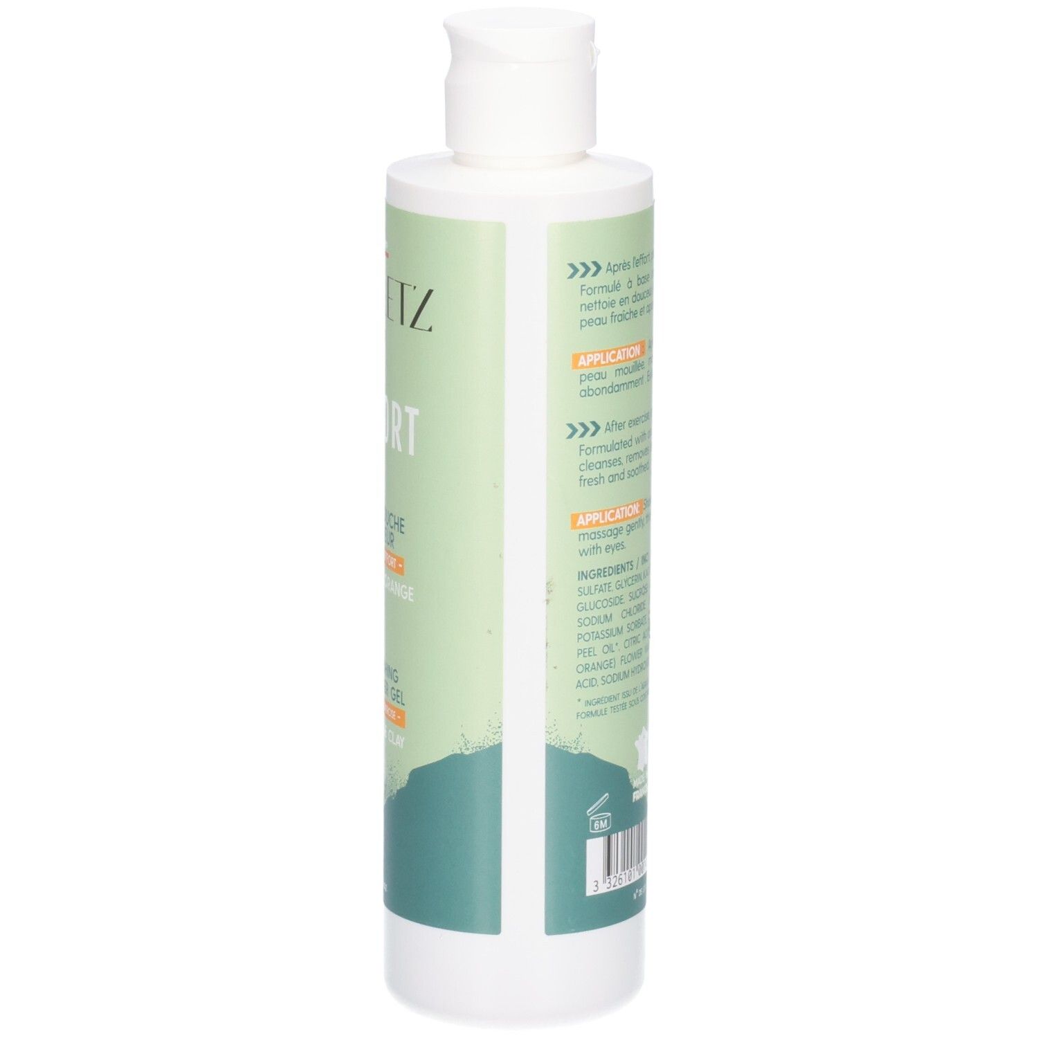 Dos Argiletz Sport douche gel avec instructions et ingrédients.