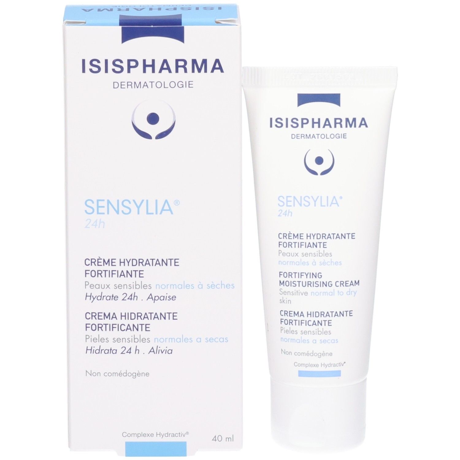 Tube de crème SENSYLIA 24H ISISPHARMA et sa boîte.