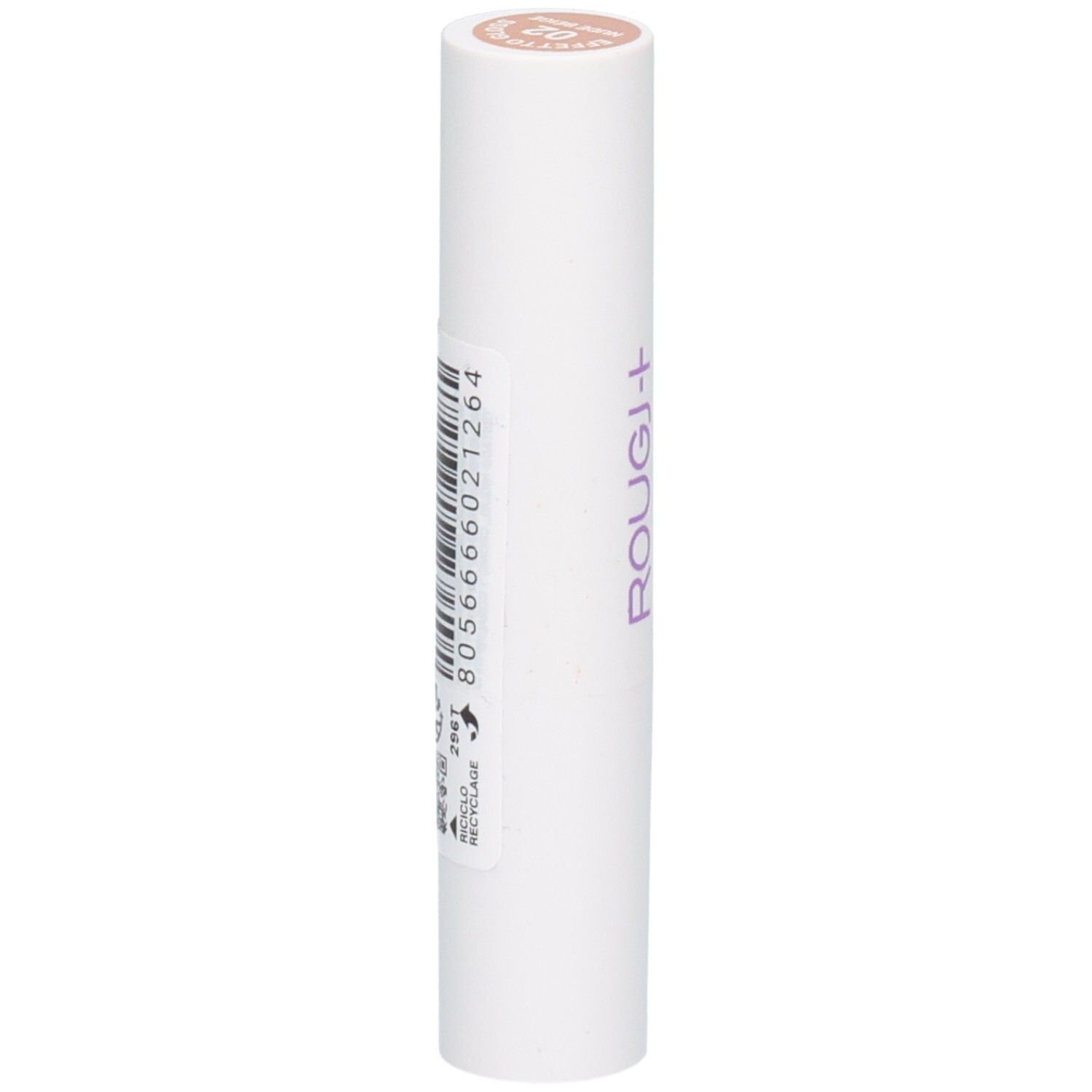 Rouge à lèvres ROUGJ+, Nude Beige, avec code-barres et informations produit.