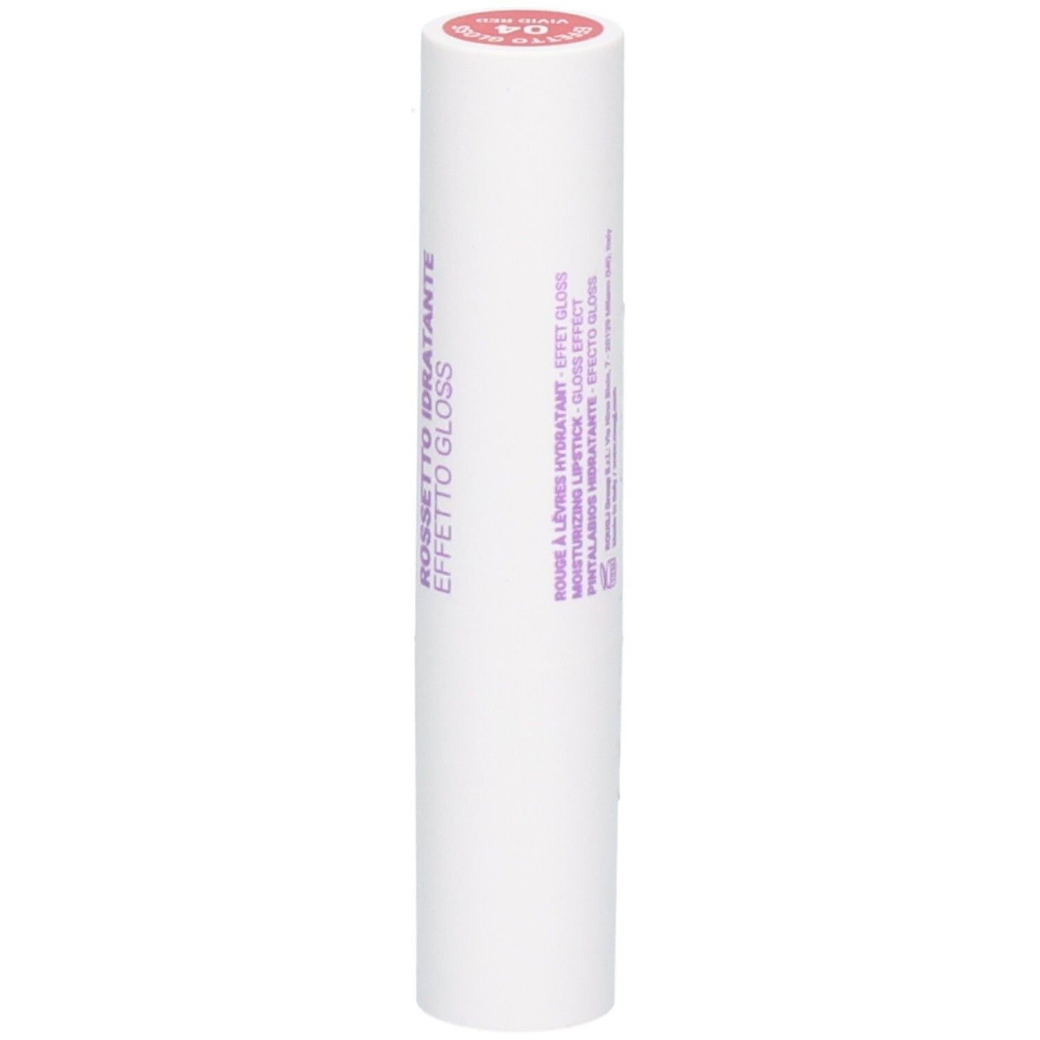 ROUGJ+ Rouge à lèvres hydratant, effet gloss, couleur 04. Description produit multilingue.