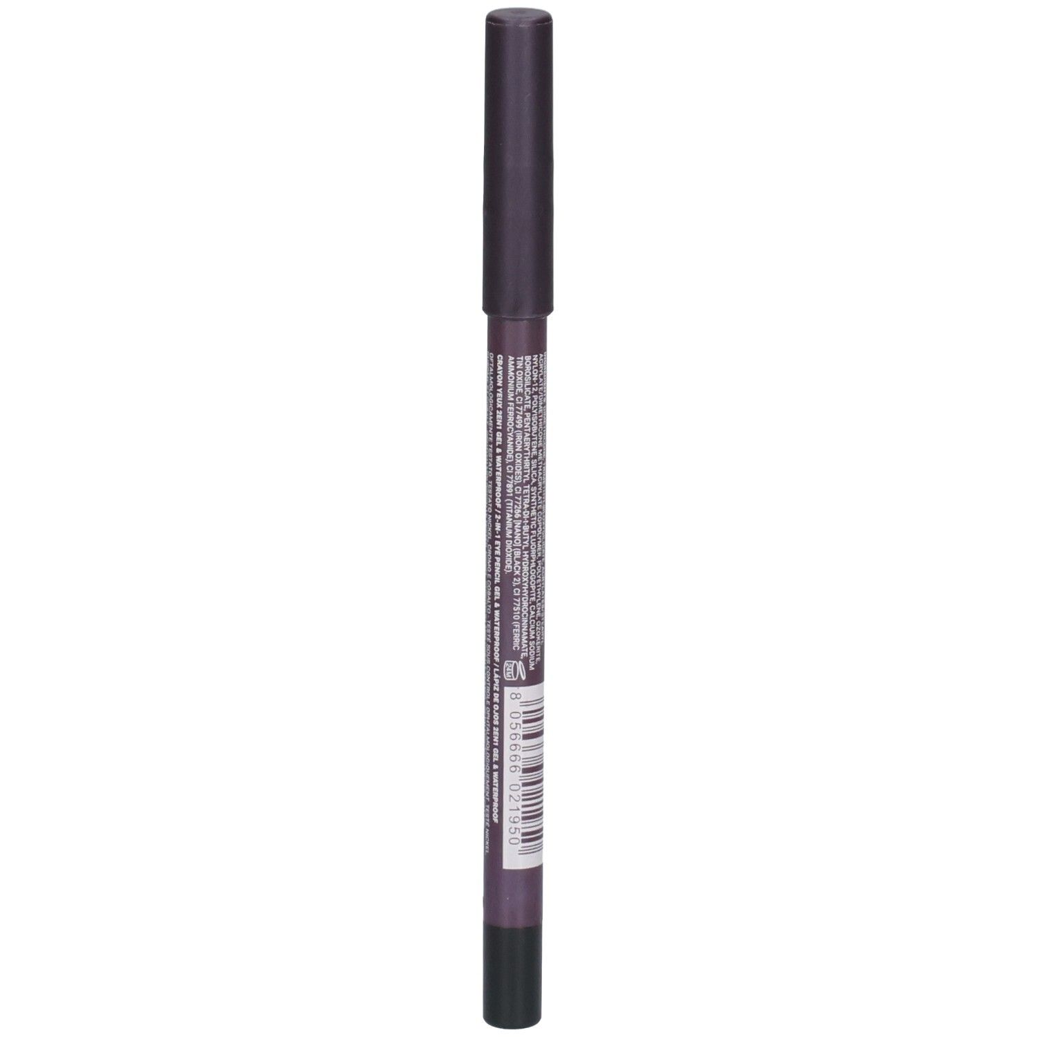 Crayon pour les yeux ROUGJ+ 2en1, noir. Dos avec ingrédients et code-barres.