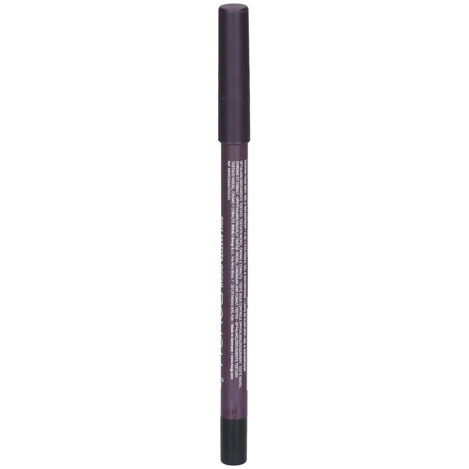 Crayon pour les yeux ROUGJ+ 2en1, noir. Dos avec ingrédients et code-barres.