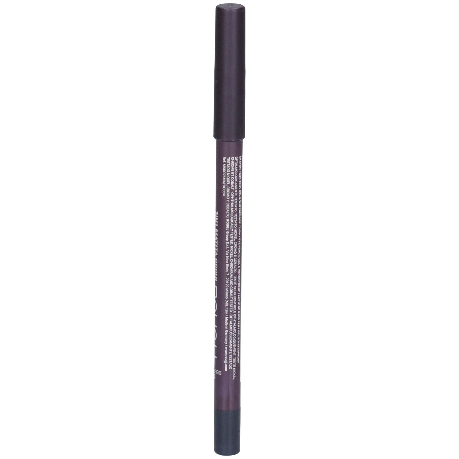 ROUGJ+ Crayon pour les yeux 2en1 Gel, mat et waterproof, verso avec ingrédients et code-barres.