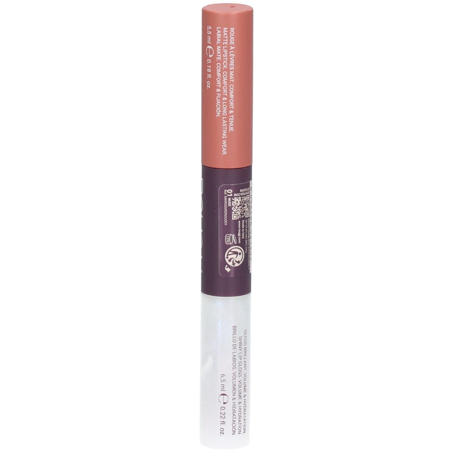 ROUGJ+ 2EN1 Tint&Shine: Étape 1 Rouge à lèvres mat, Étape 2 Gloss. Nude. 5.5ml.