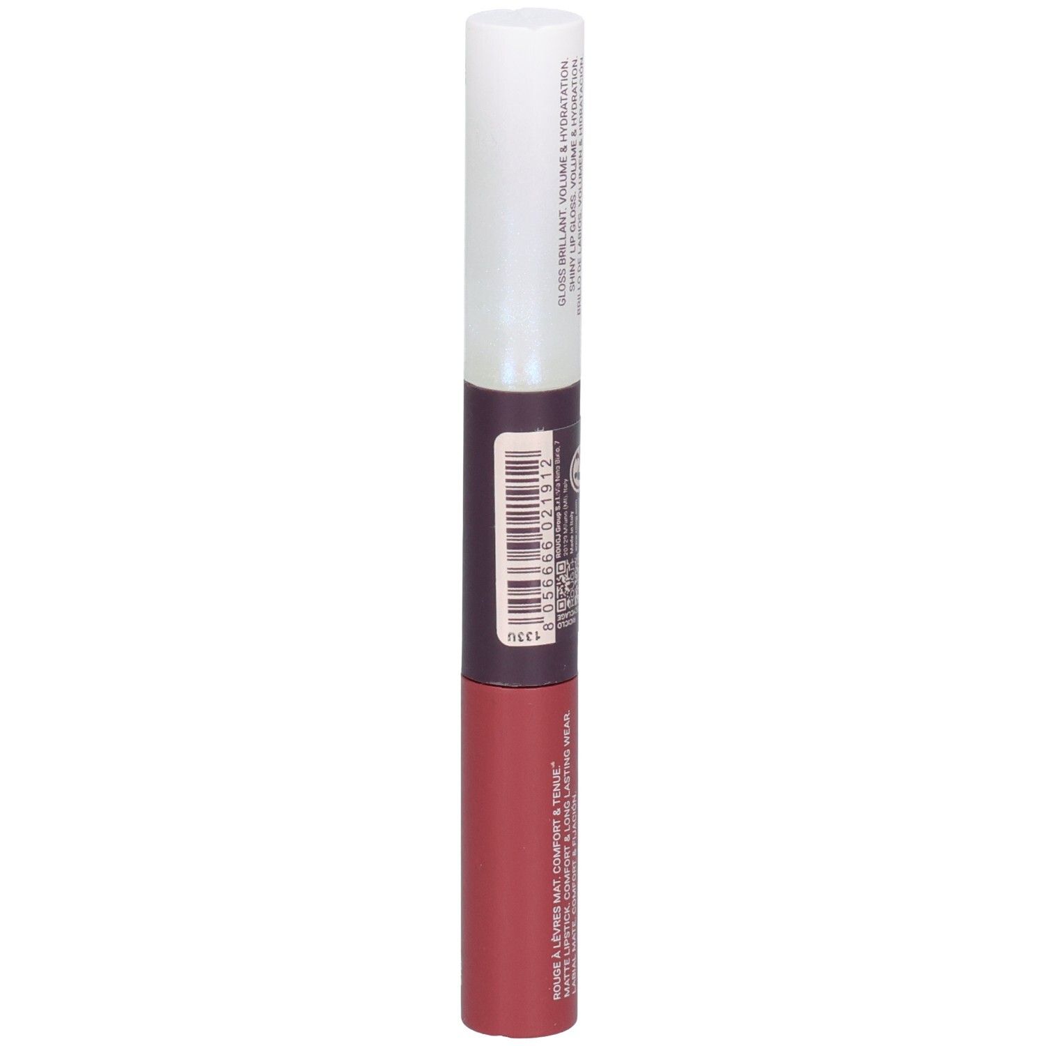 ROUGJ+ 2IN1 Tint&Shine Nude Brown. Arrière avec code-barres et informations produit.