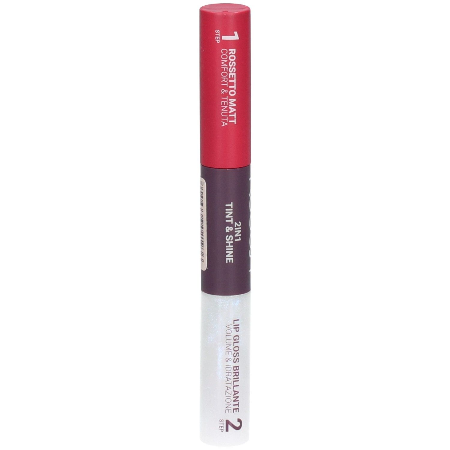 ROUGJ+ 2EN1 Tint&Shine: Étape 1 Rouge à lèvres mat, Étape 2 Gloss. Couleur Cerise Acide.