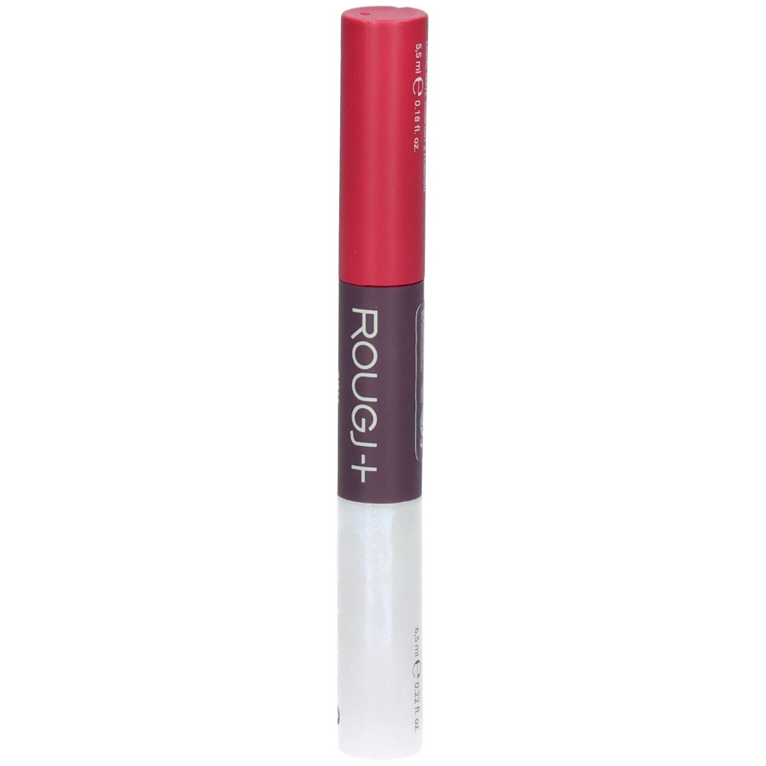 ROUGJ+ 2EN1 Tint&Shine Rouge à lèvres et Gloss. Rouge mat (5.5ml) et gloss transparent (5.5ml).