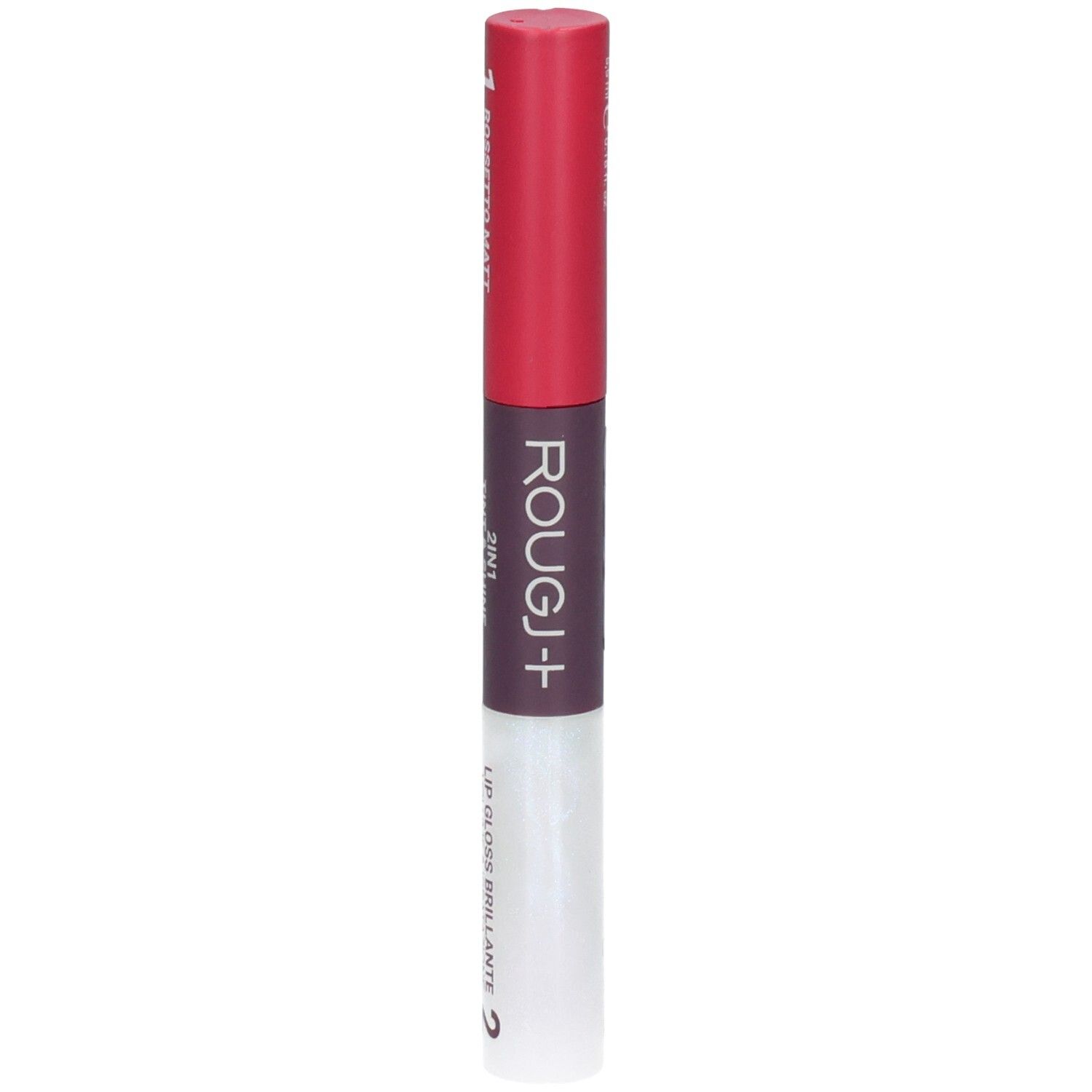 ROUGJ+ 2EN1 Tint&Shine Rouge à lèvres et Gloss. Rouge mat et gloss transparent.
