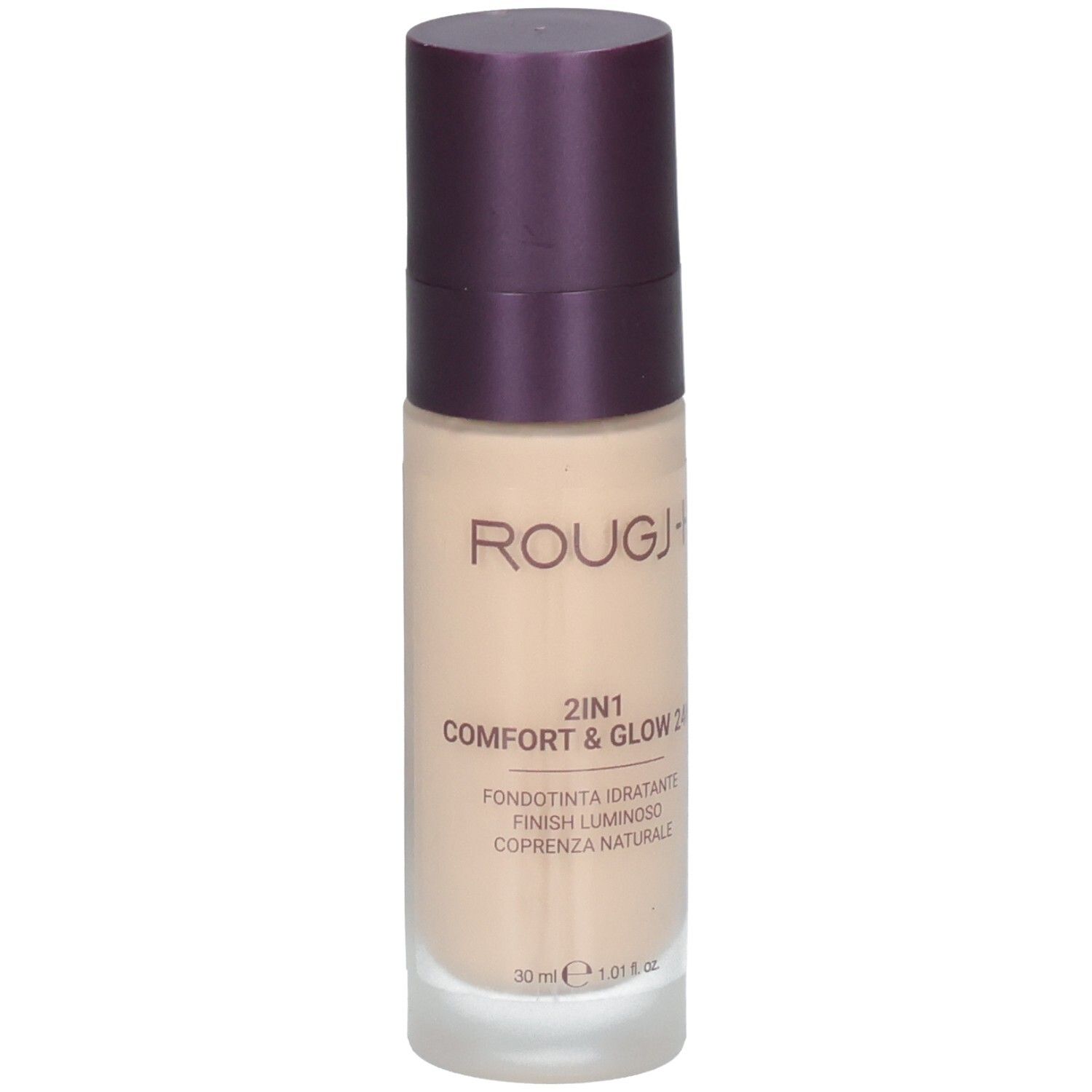 ROUGJ+ 2IN1 Comfort & Glow 24H Fond de teint teinte claire, flacon 30ml avec pompe.