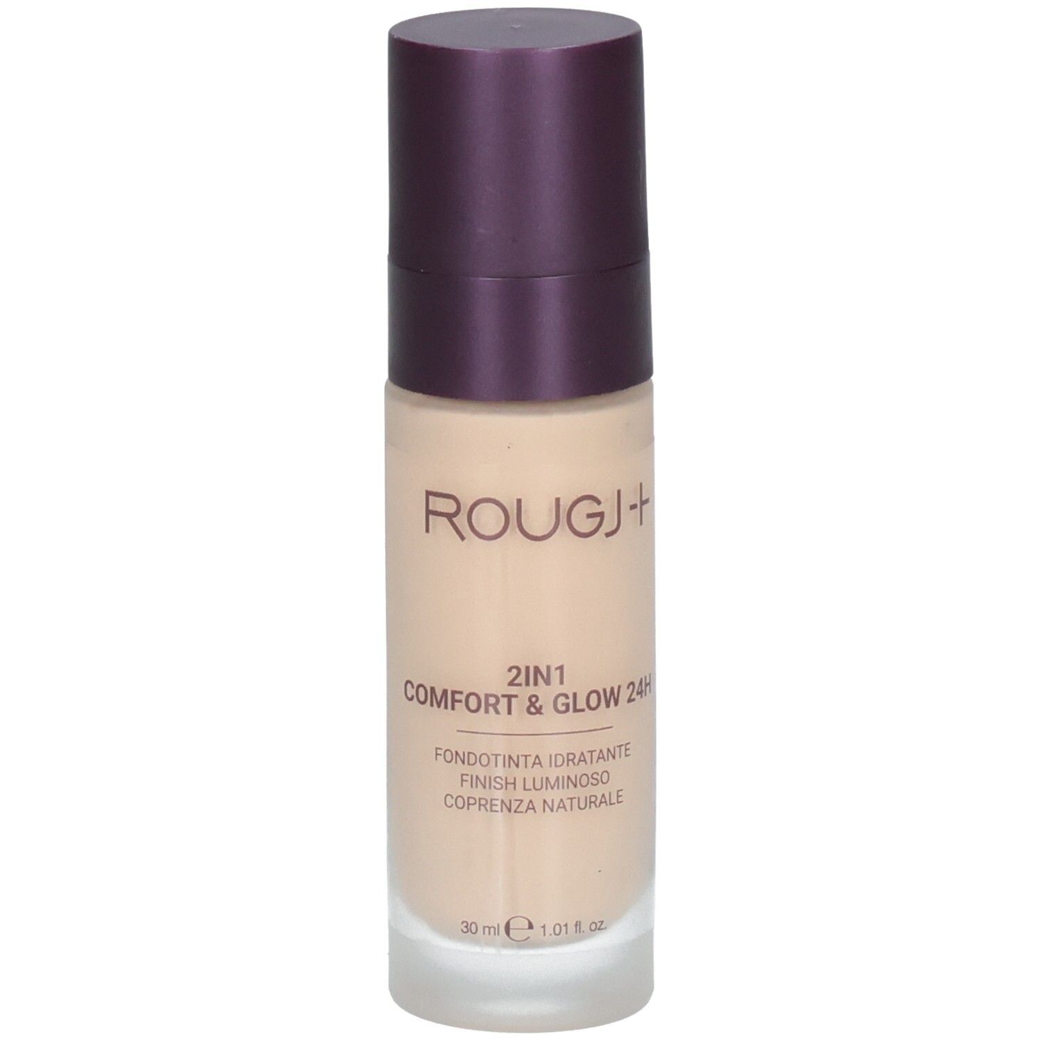 ROUGJ+ 2IN1 Comfort & Glow 24H Fond de teint teinte claire, flacon 30ml avec pompe.