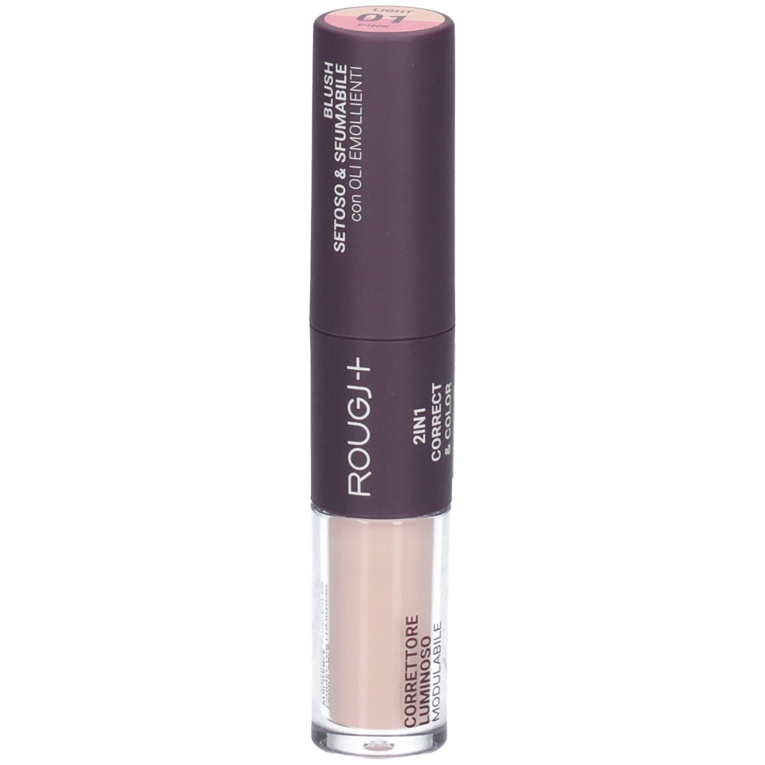 Correcteur et blush Rougj+ 2-en-1. Stylo double embout, couleur claire.