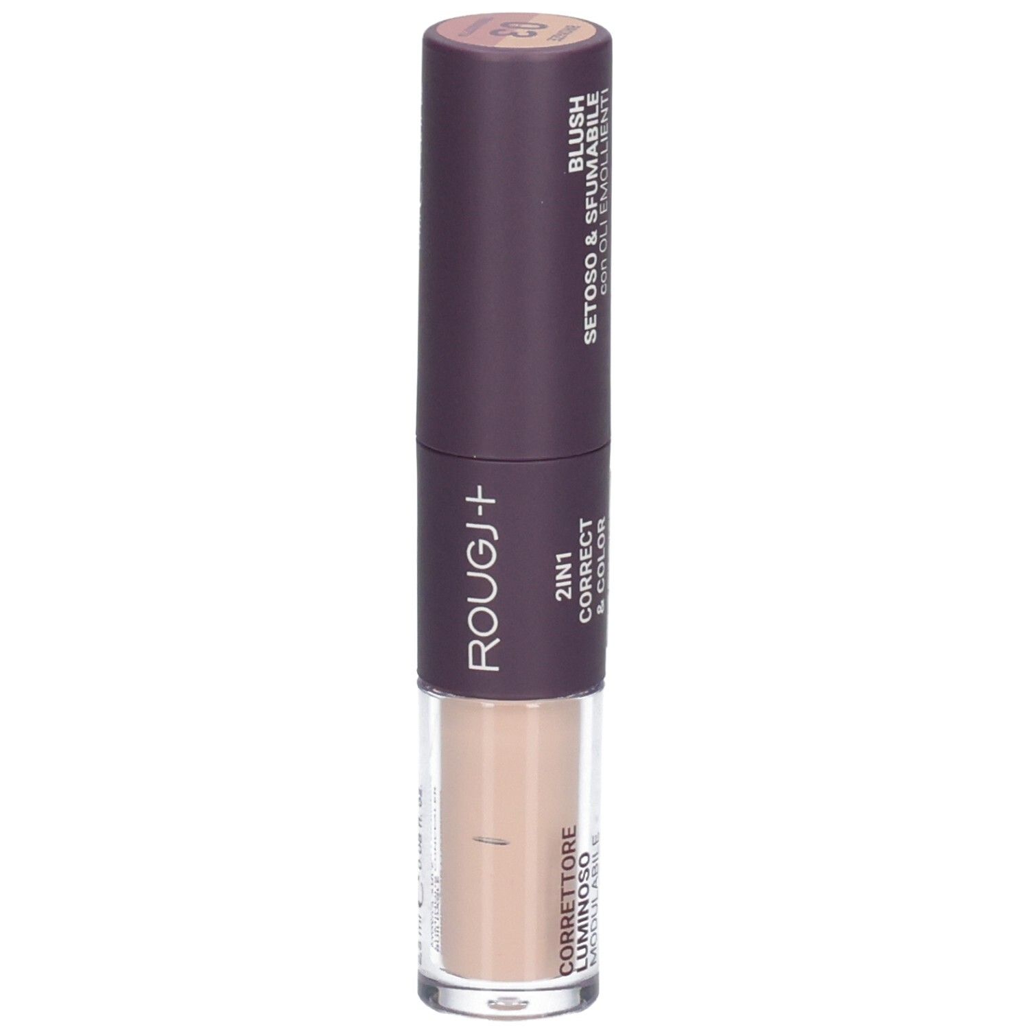 ROUGJ+ Correcteur et Blush 2-en-1 Nude. Inscription: '2IN1 CORRECT & COLOR'.