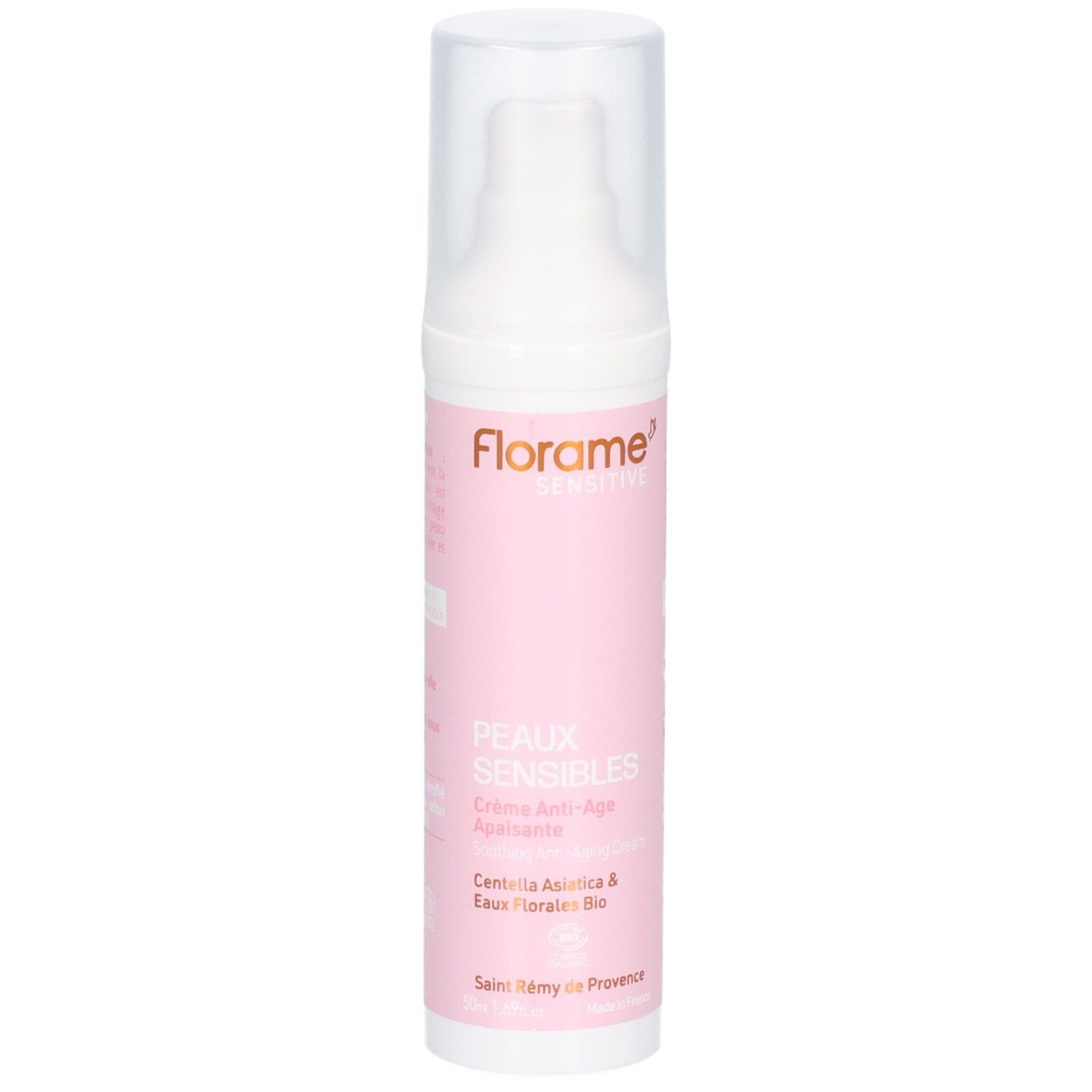 Florame Crème Anti-Age Apaisante Peaux Sensibles, flacon pompe 50ml.
