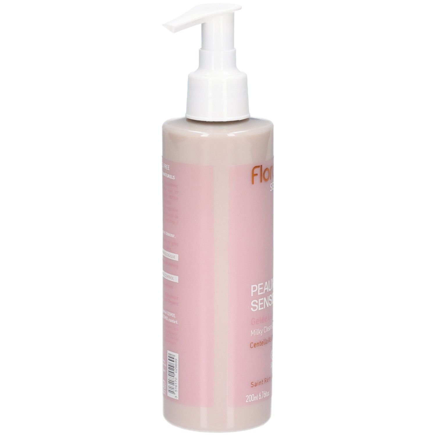 Florame Gelée lactée nettoyante peaux sensibles, verso avec informations produit.