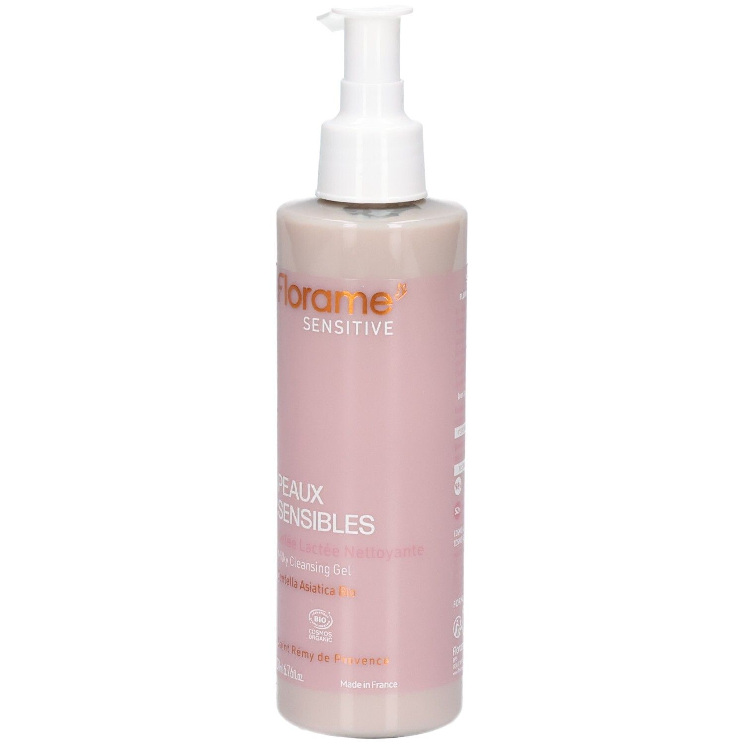 Florame Gelée lactée nettoyante peaux sensibles, flacon pompe 200ml.