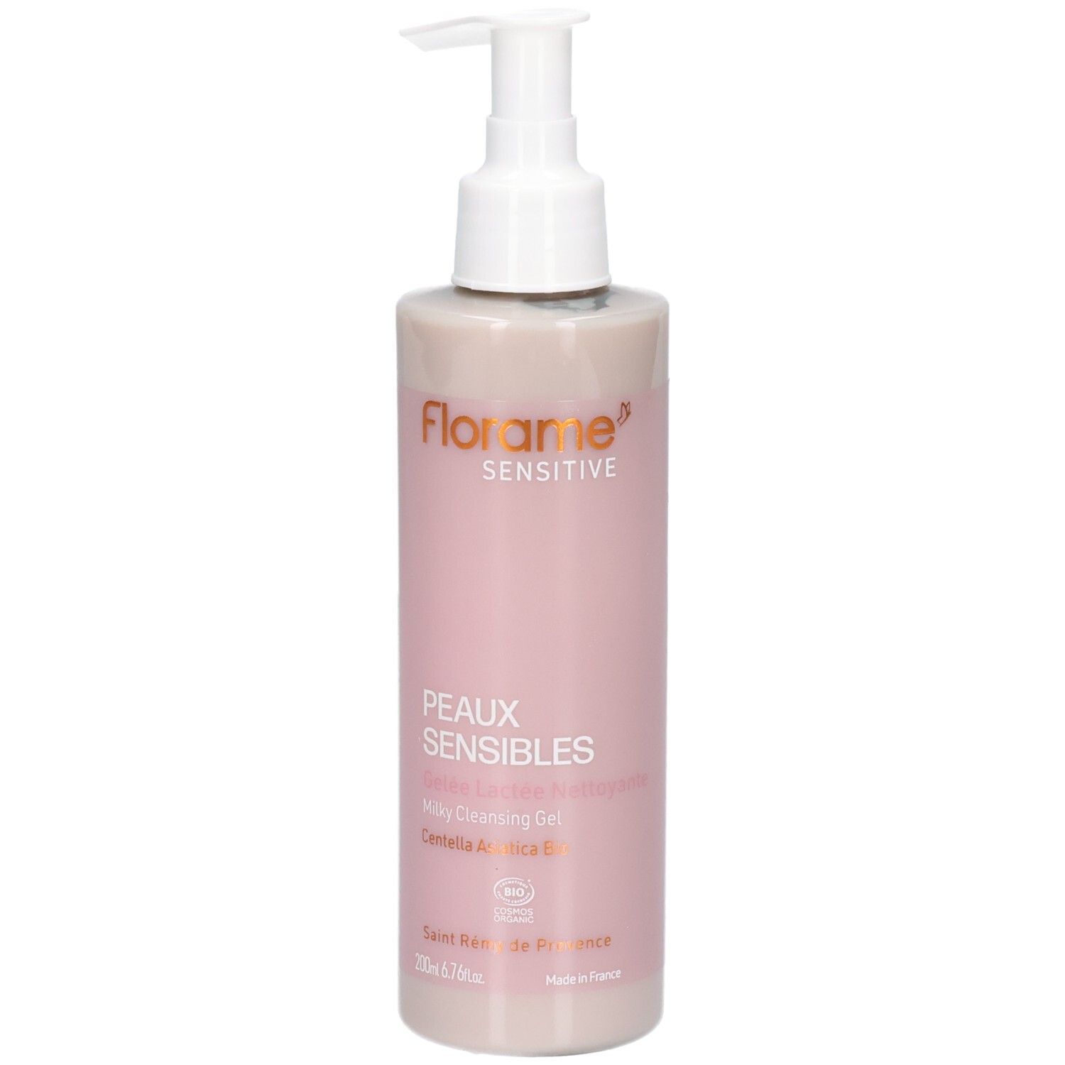 Florame Gelée lactée nettoyante peaux sensibles, flacon pompe 200ml.