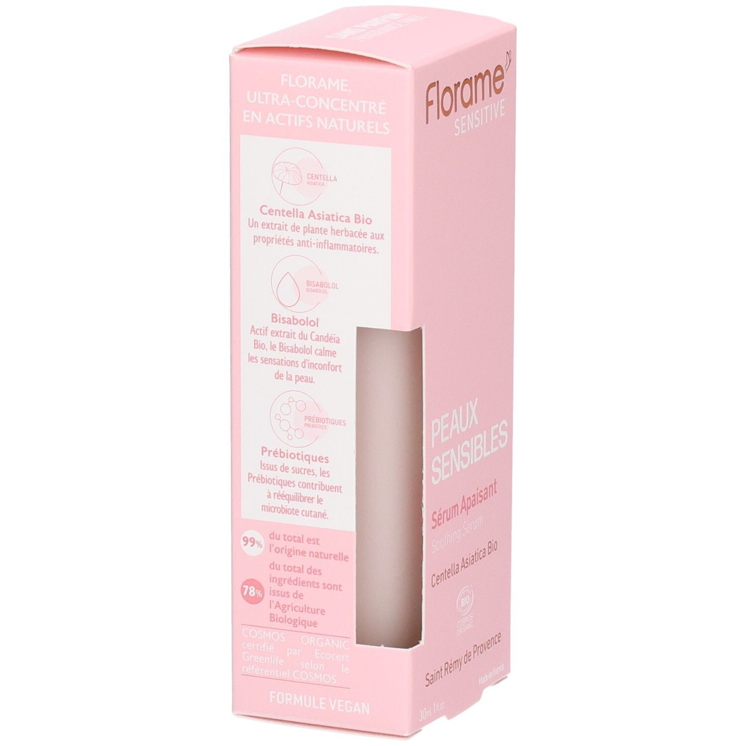 Florame Sensitive Sérum Apaisant: Centella Asiatica Bio, Bixabolol, Prébiotiques. Formule vegan.