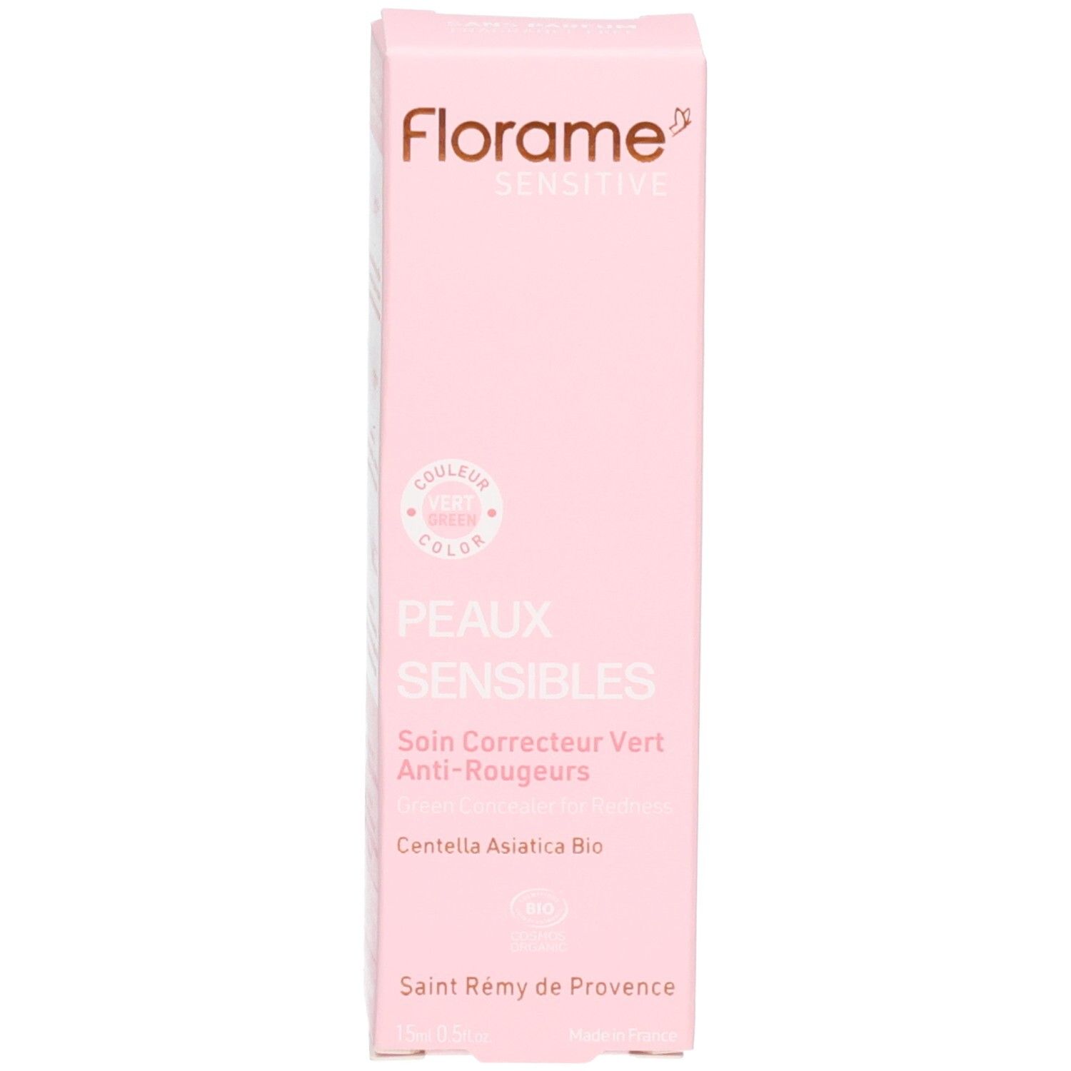 Emballage du correcteur vert Florame pour peaux sensibles.