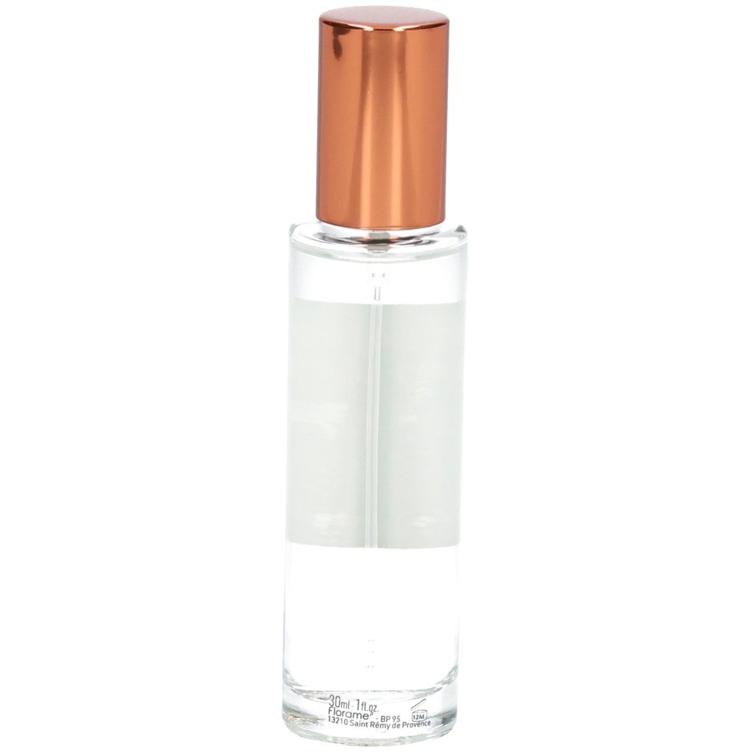 Florame Eau de Toilette Tiaré Enchanté, arrière du flacon en verre avec étiquette et informations.