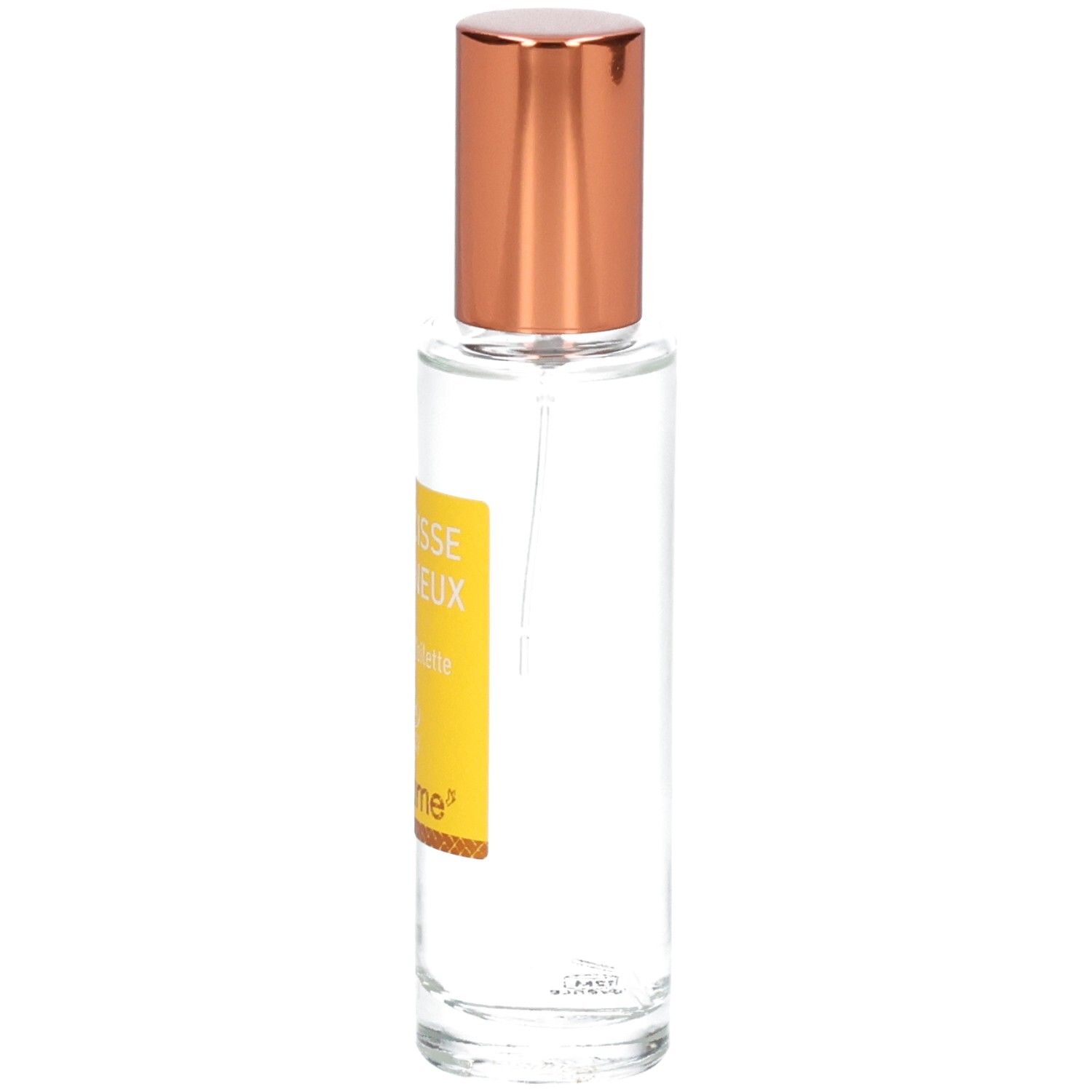 Florame Eau de Toilette Narcisse Lumineux, flacon en verre avec bouchon doré, légèrement en biais.