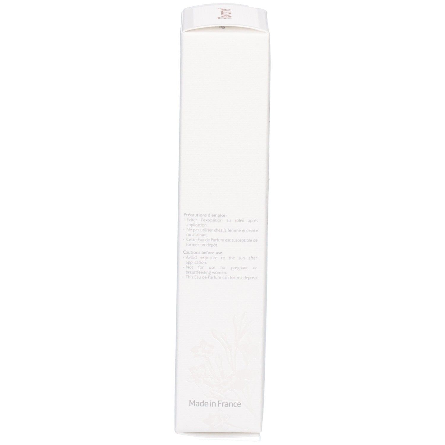 Côté de l'emballage Florame Eau de Parfum Musc Absolu avec instructions d'utilisation.
